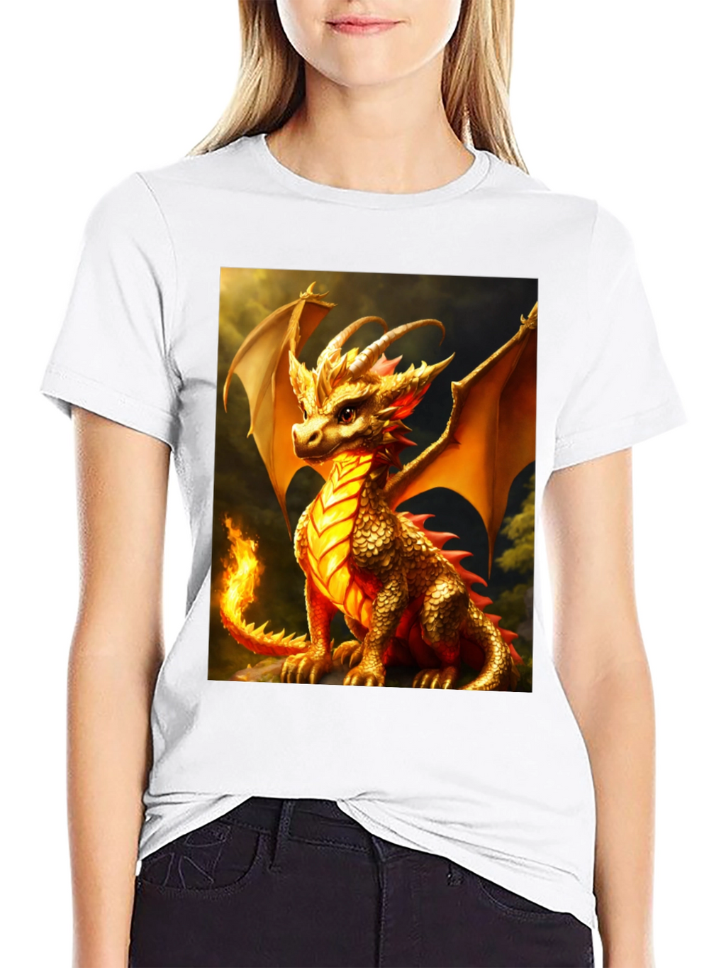 Dragon Graphic Tee - Black Cotton Blend T-Shirt
