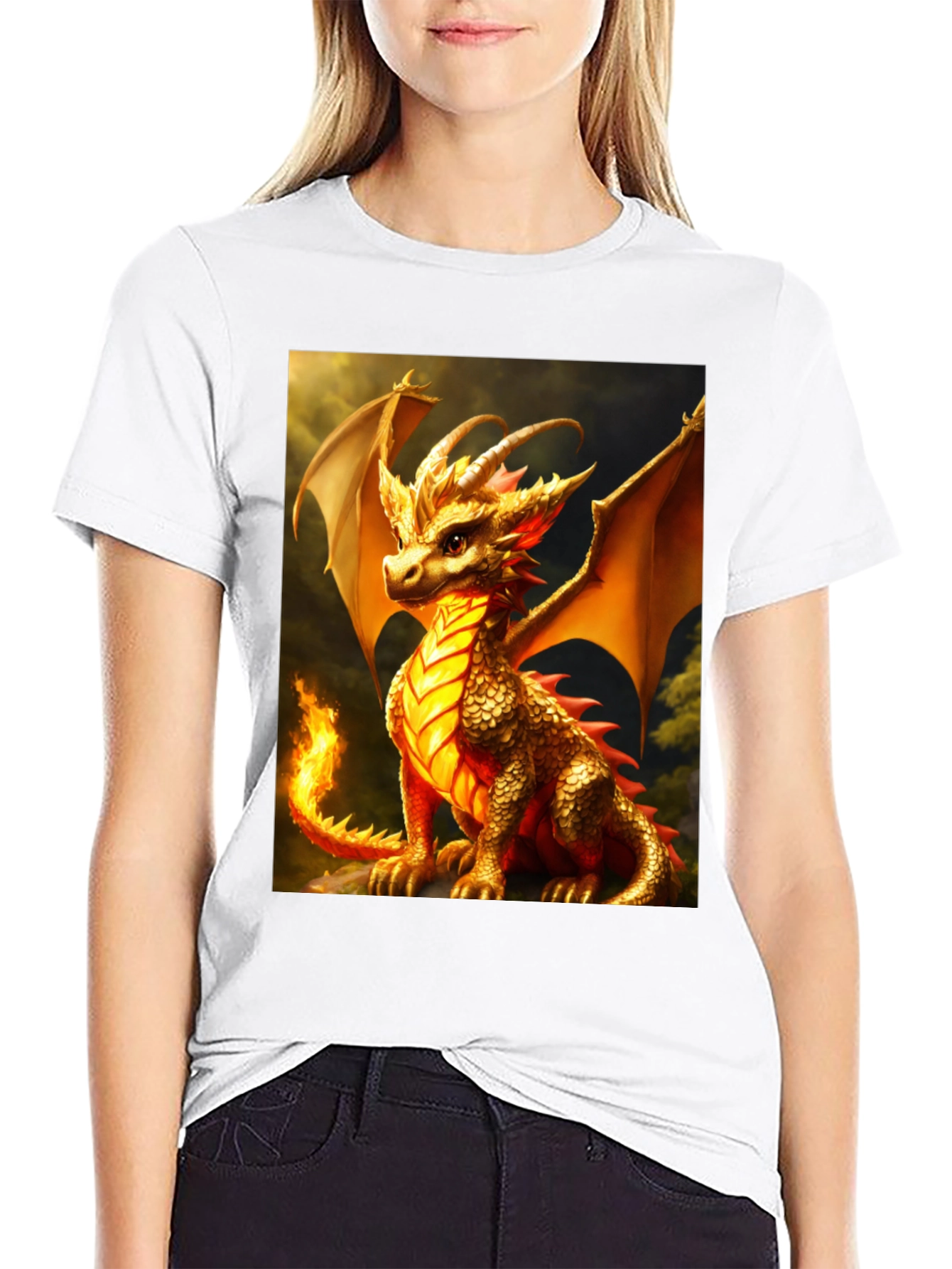 Dragon Graphic Tee - Black Cotton Blend T-Shirt
