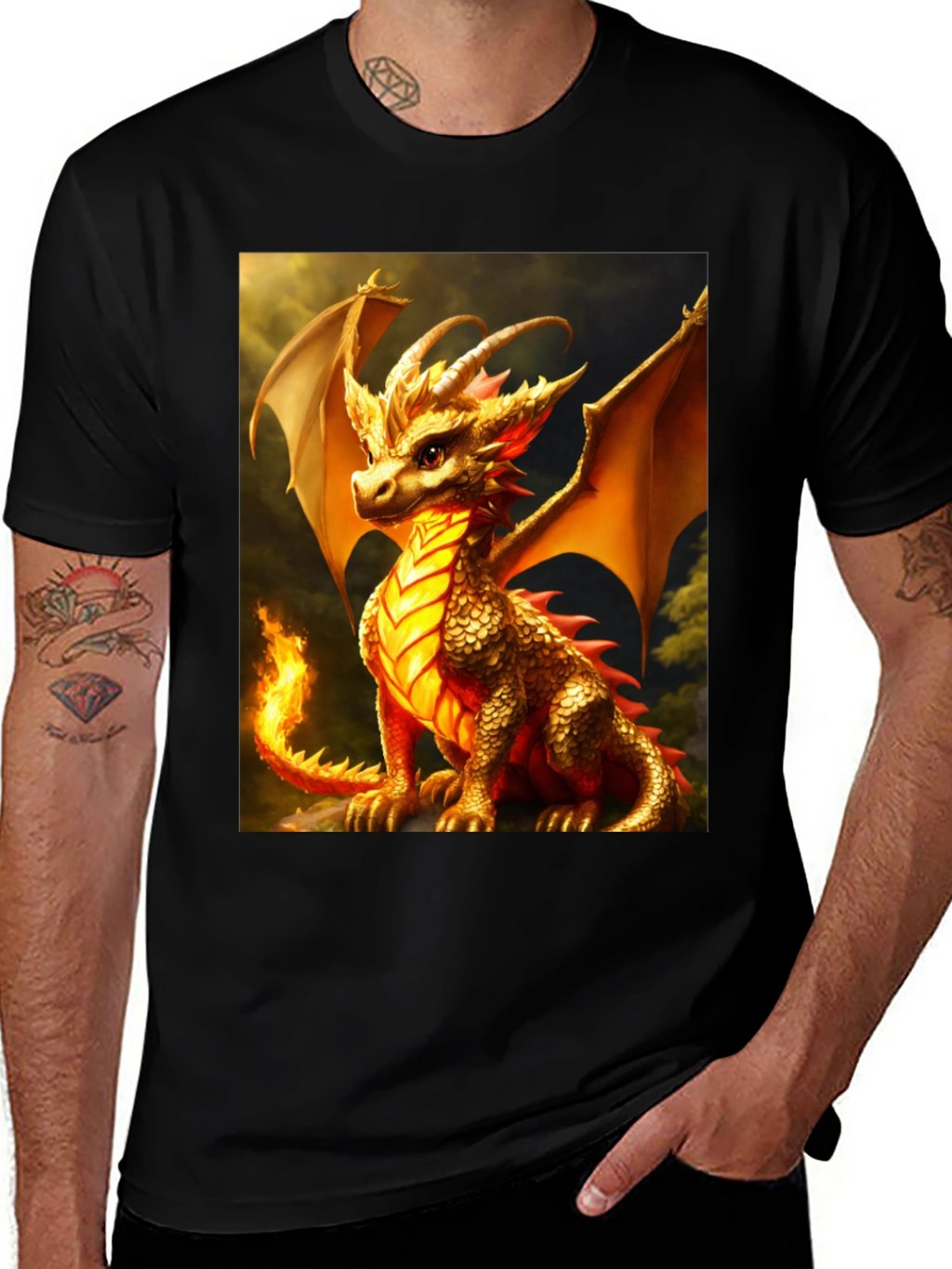 Dragon Graphic Tee - Black Cotton Blend T-Shirt