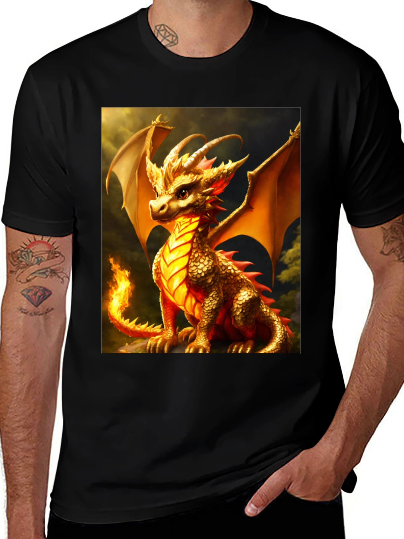 Dragon Graphic Tee - Black Cotton Blend T-Shirt