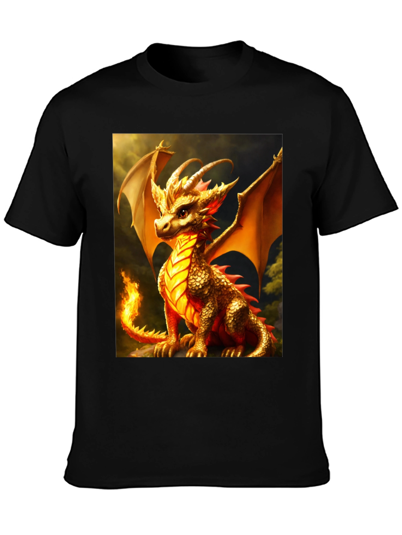 Dragon Graphic Tee - Black Cotton Blend T-Shirt