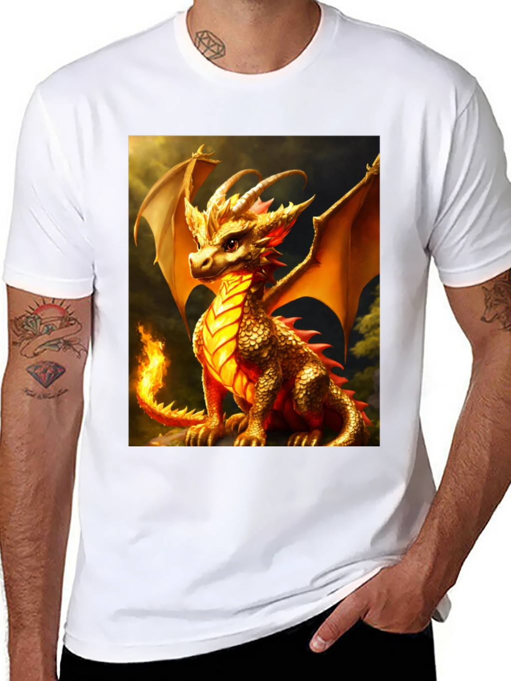 Dragon Graphic Tee - Black Cotton Blend T-Shirt