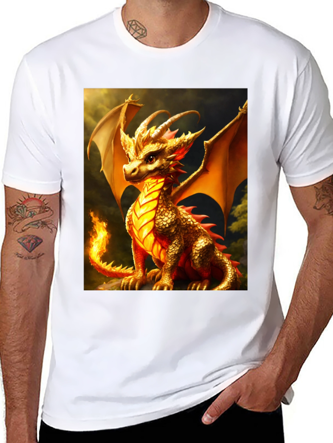 Dragon Graphic Tee - Black Cotton Blend T-Shirt