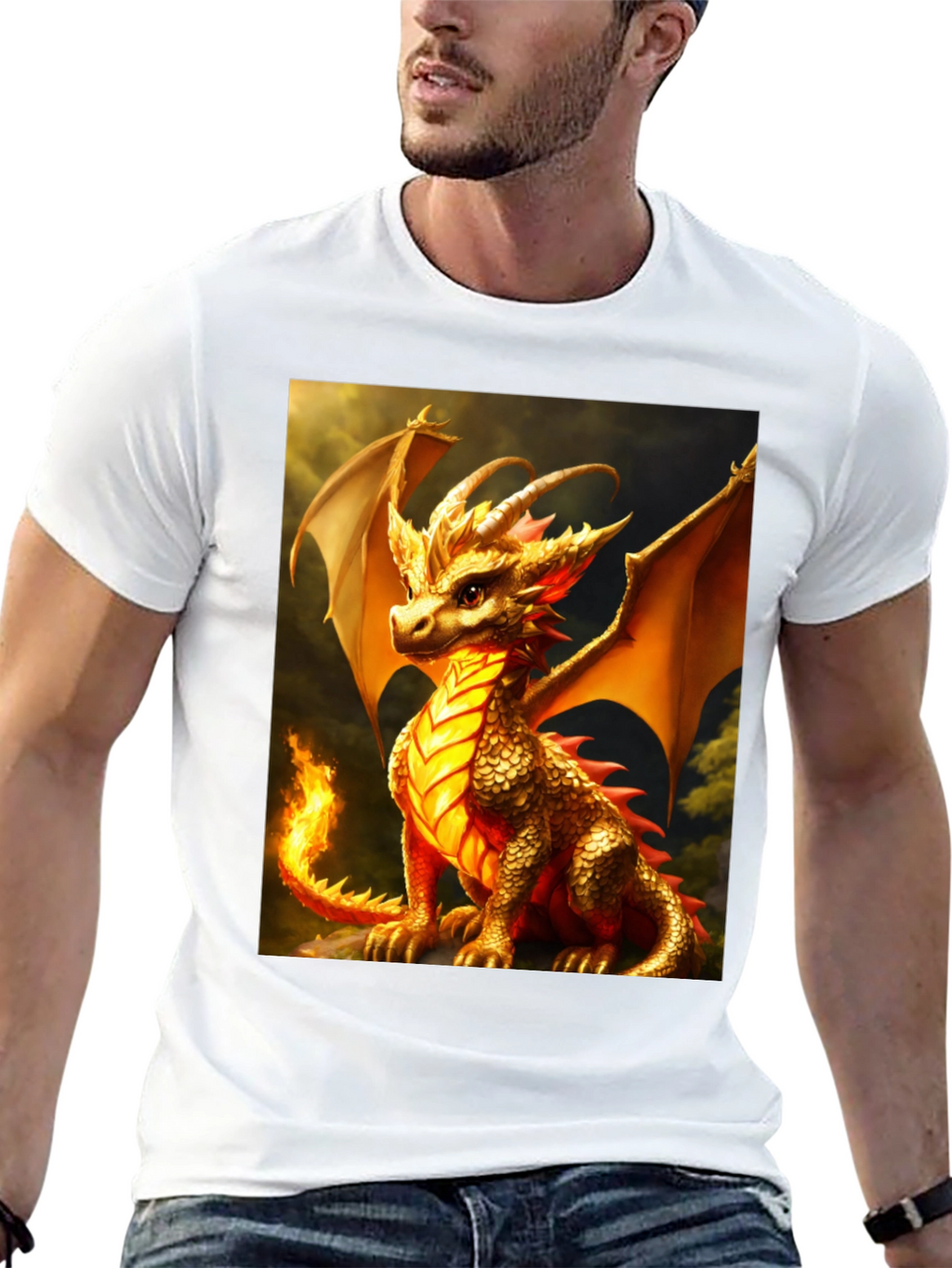Dragon Graphic Tee - Black Cotton Blend T-Shirt