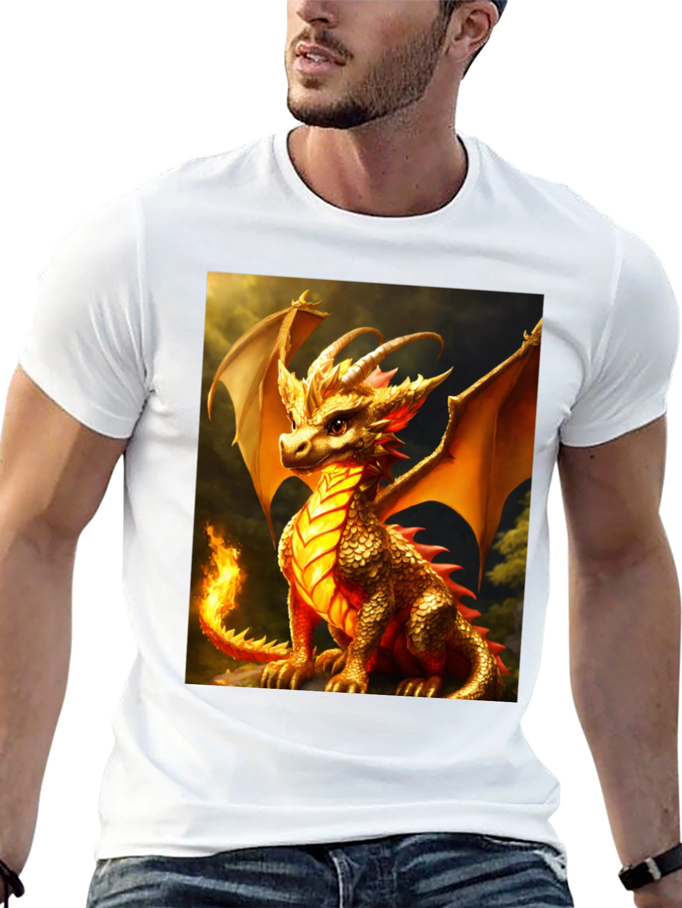 Dragon Graphic Tee - Black Cotton Blend T-Shirt