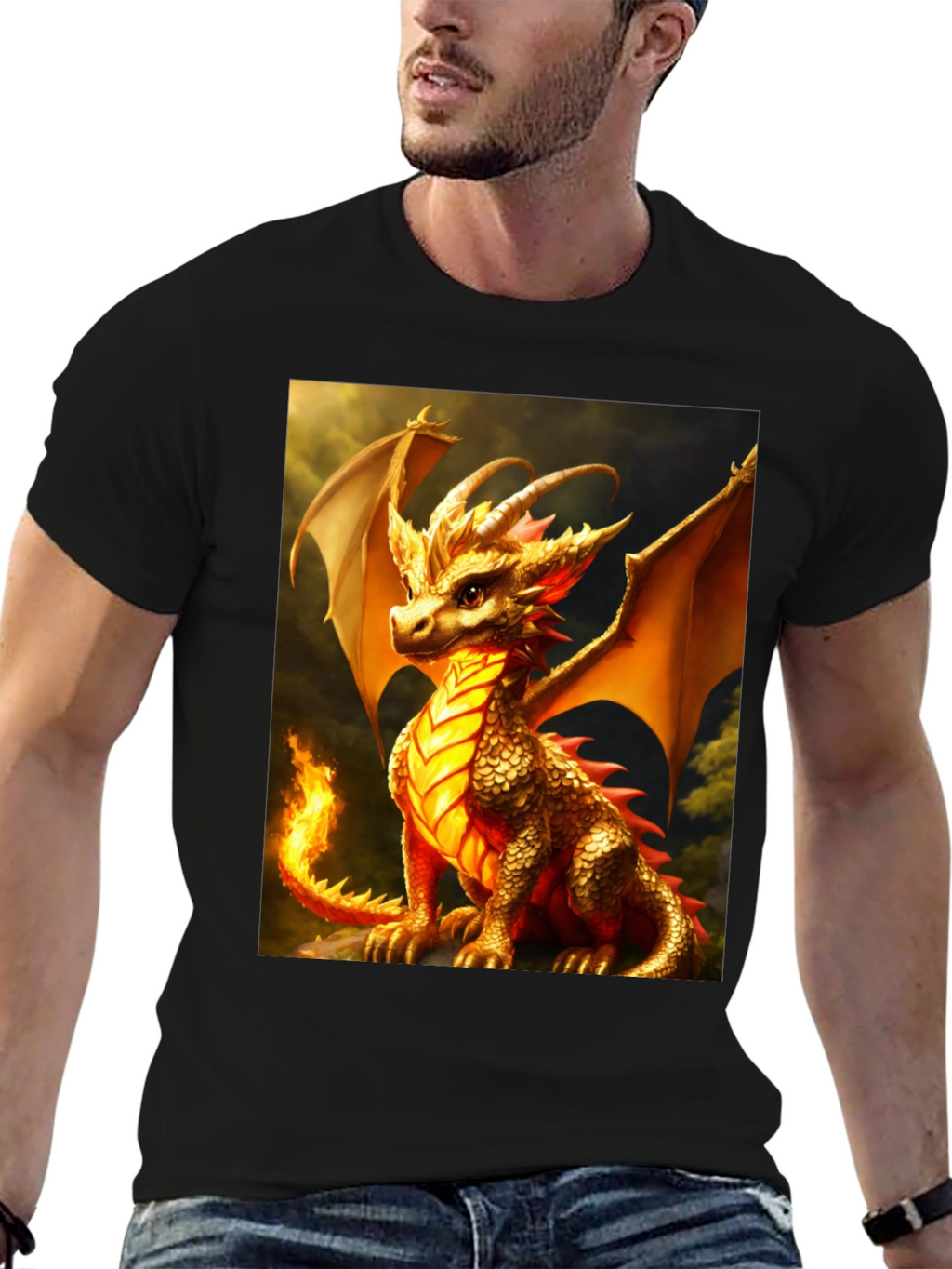 Dragon Graphic Tee - Black Cotton Blend T-Shirt