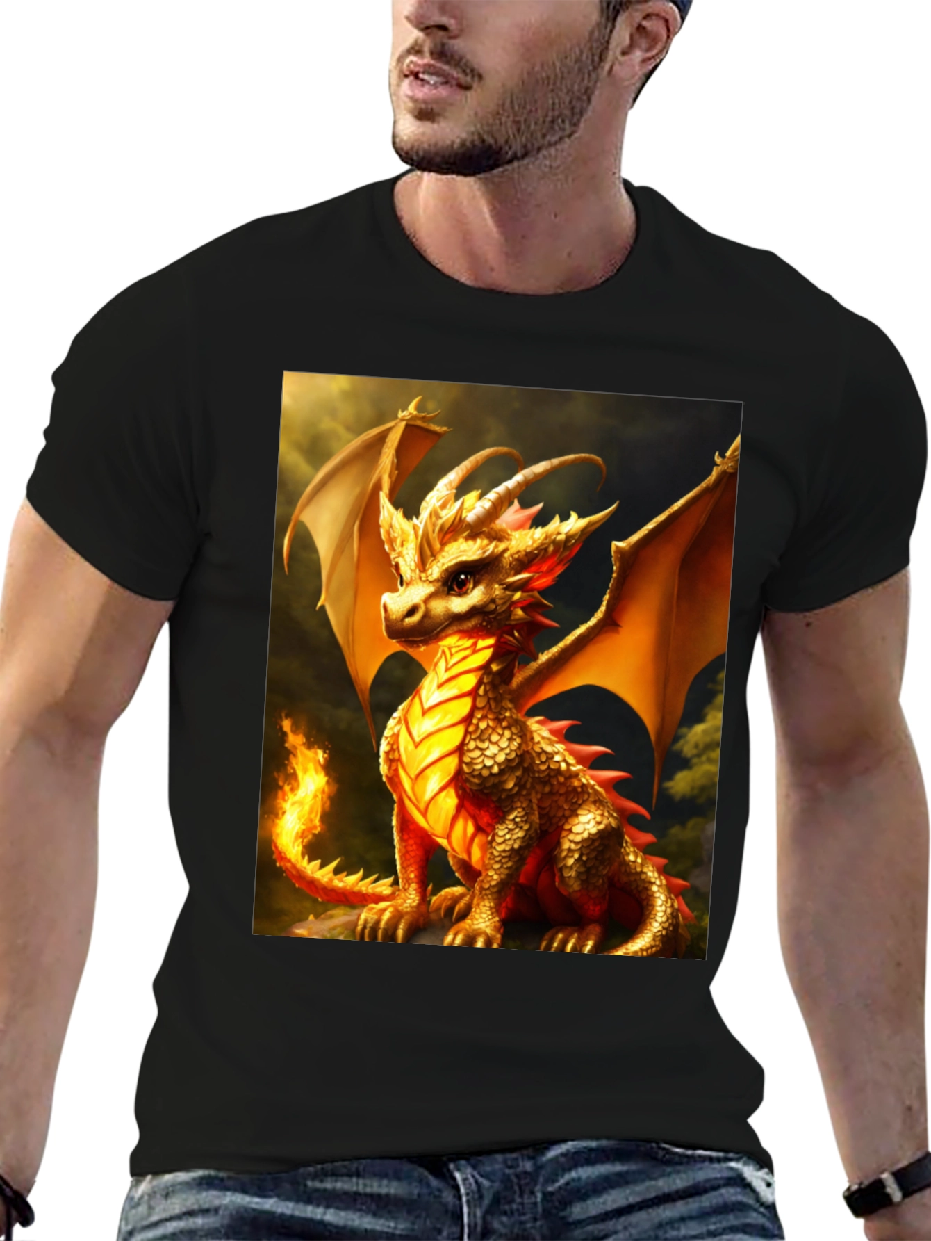 Dragon Graphic Tee - Black Cotton Blend T-Shirt