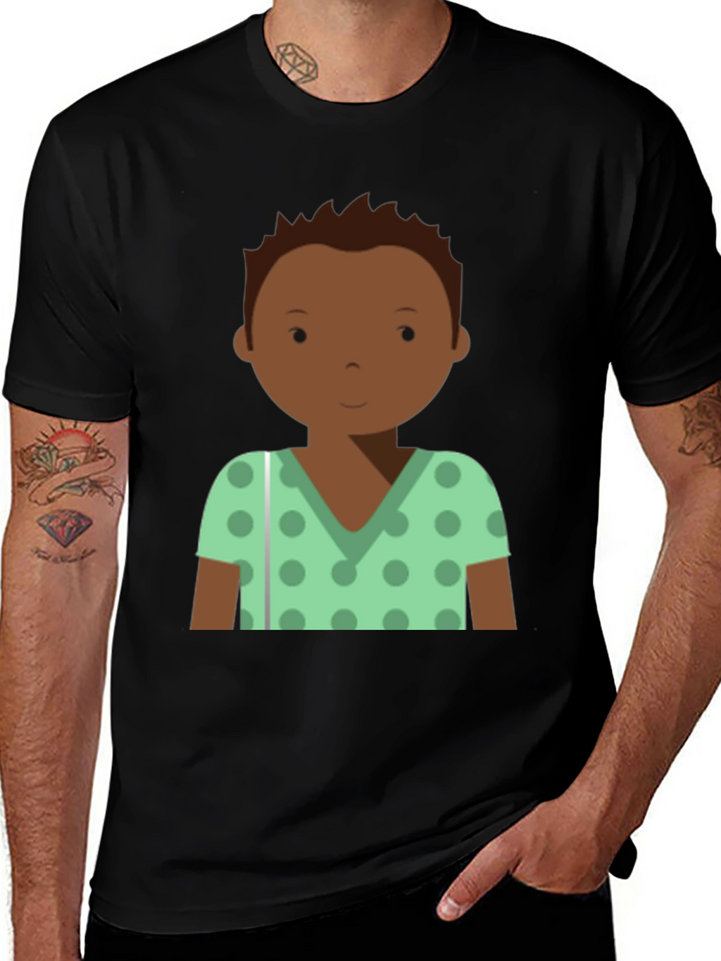 Cartoon Boy Graphic Tee - Soft Black T-Shirt