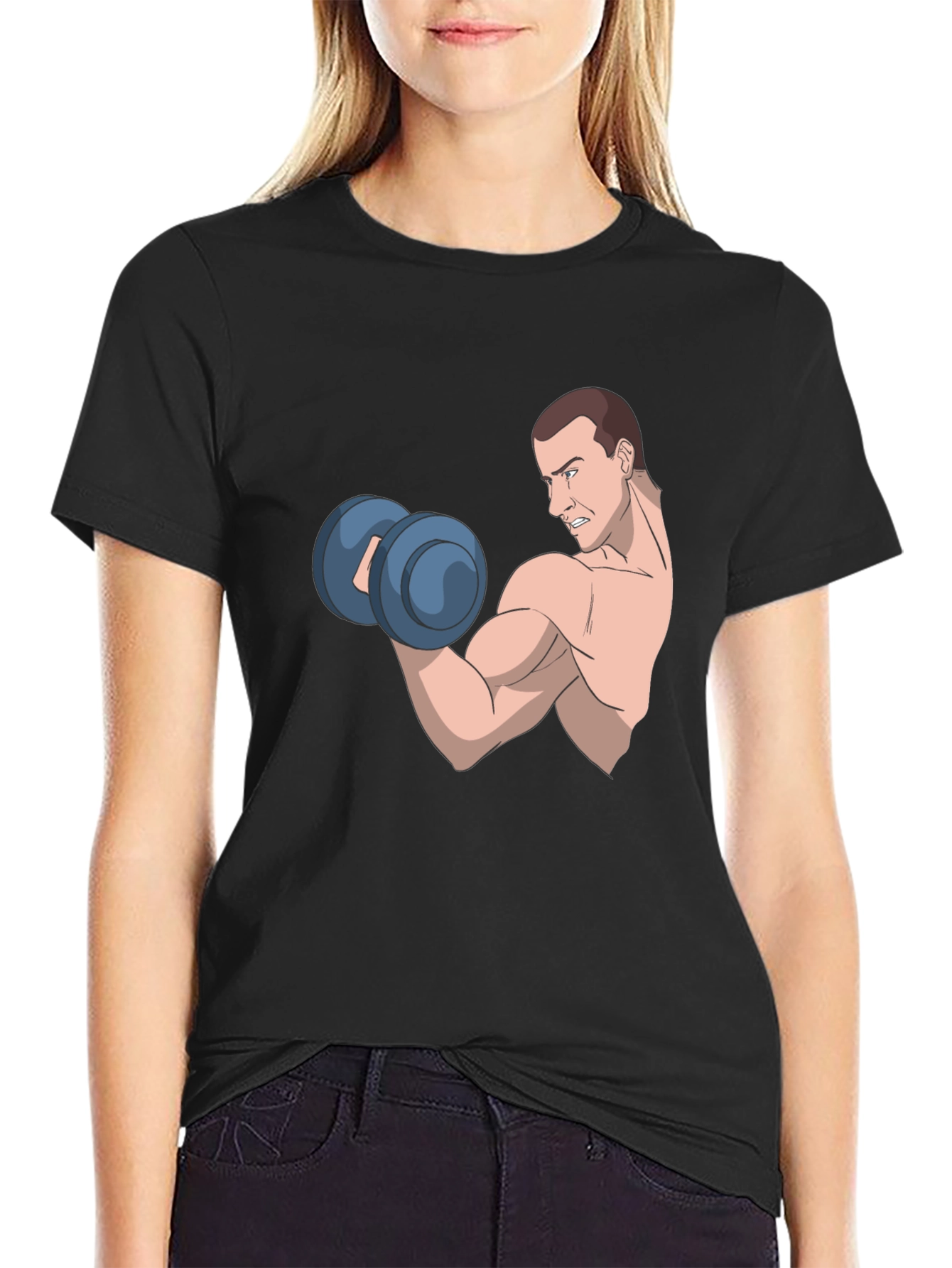 Funny Cartoon Muscle Man Gym Workout T-Shirt