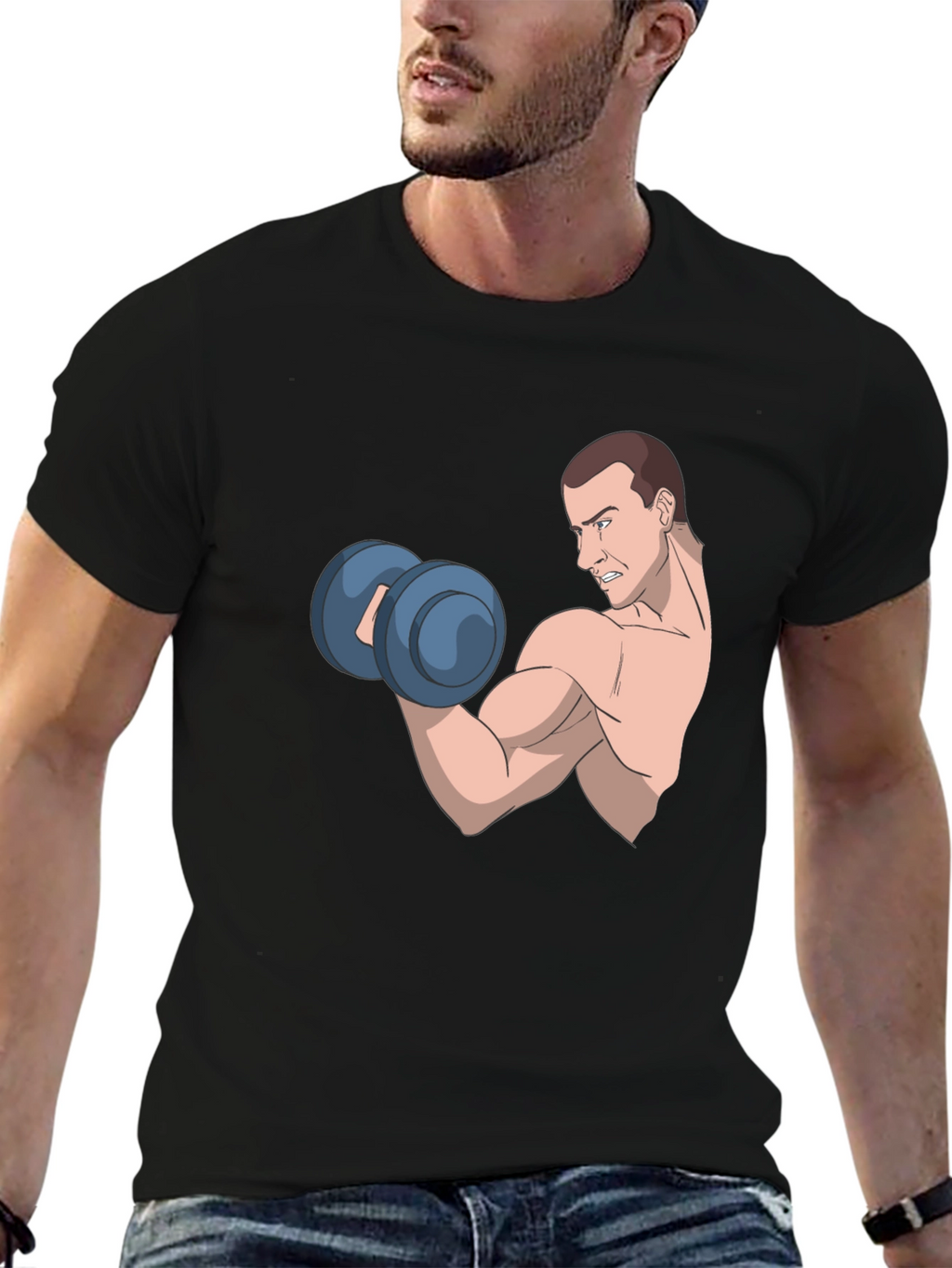 Funny Cartoon Muscle Man Gym Workout T-Shirt