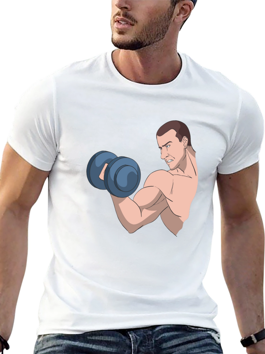 Funny Cartoon Muscle Man Gym Workout T-Shirt