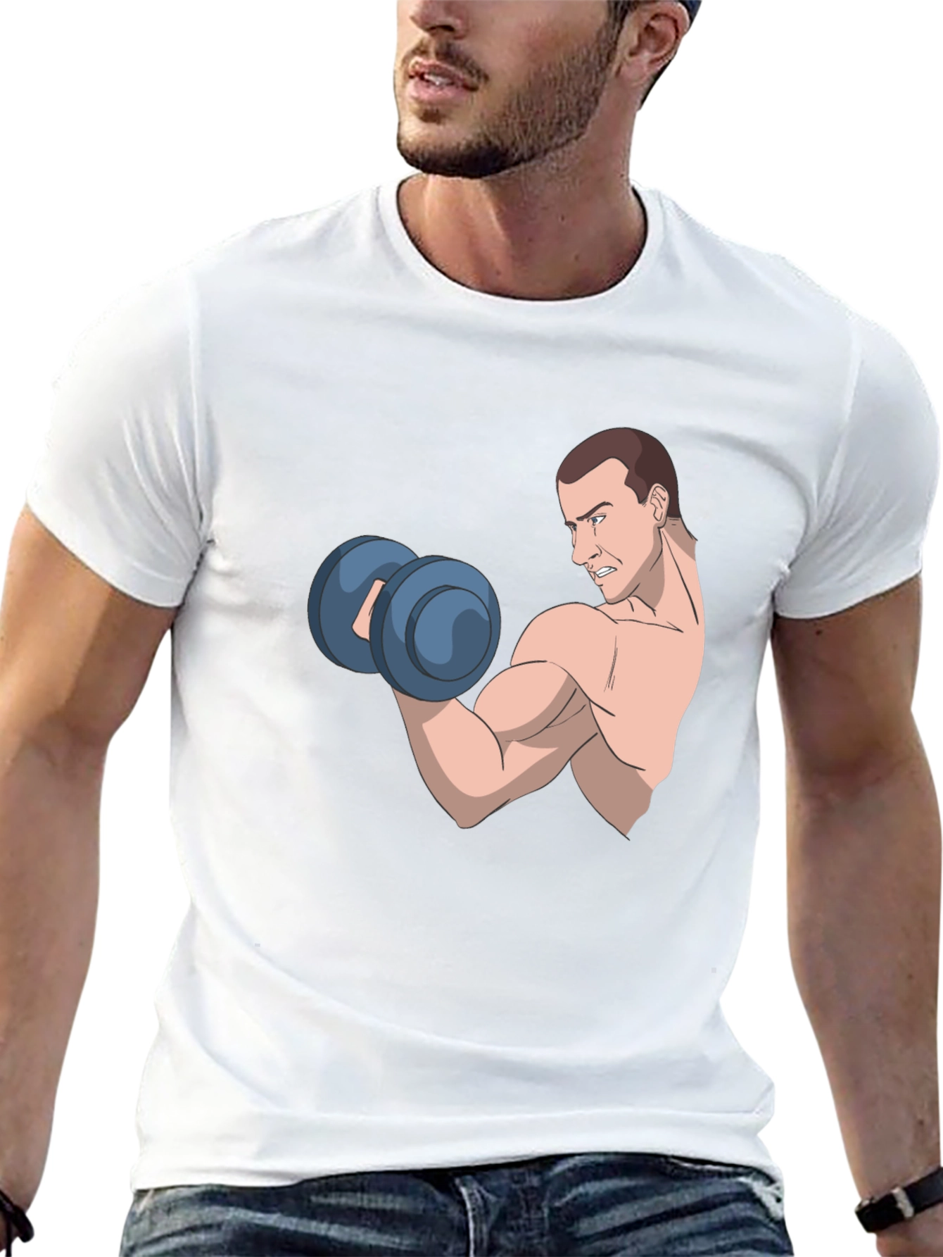 Funny Cartoon Muscle Man Gym Workout T-Shirt