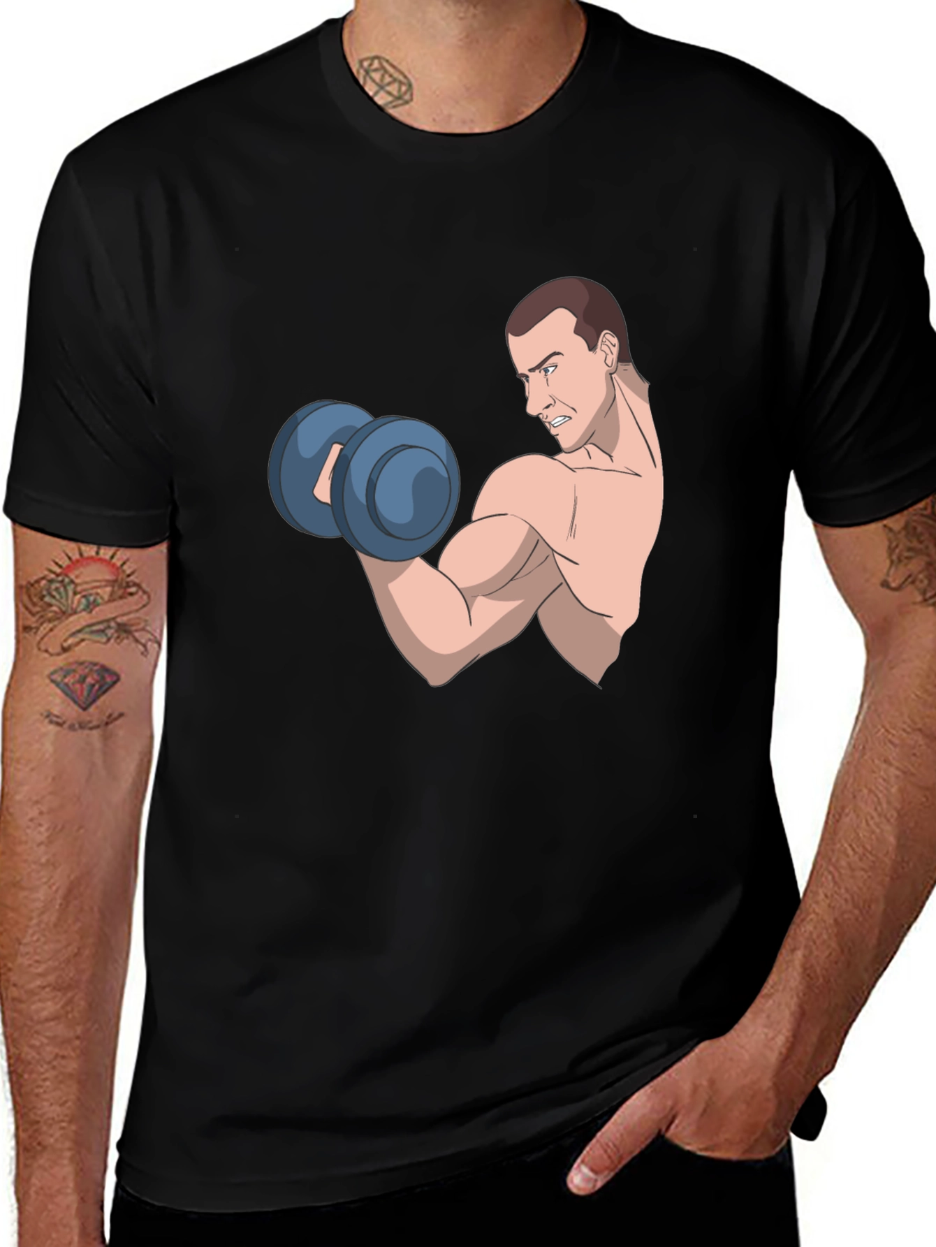 Funny Cartoon Muscle Man Gym Workout T-Shirt