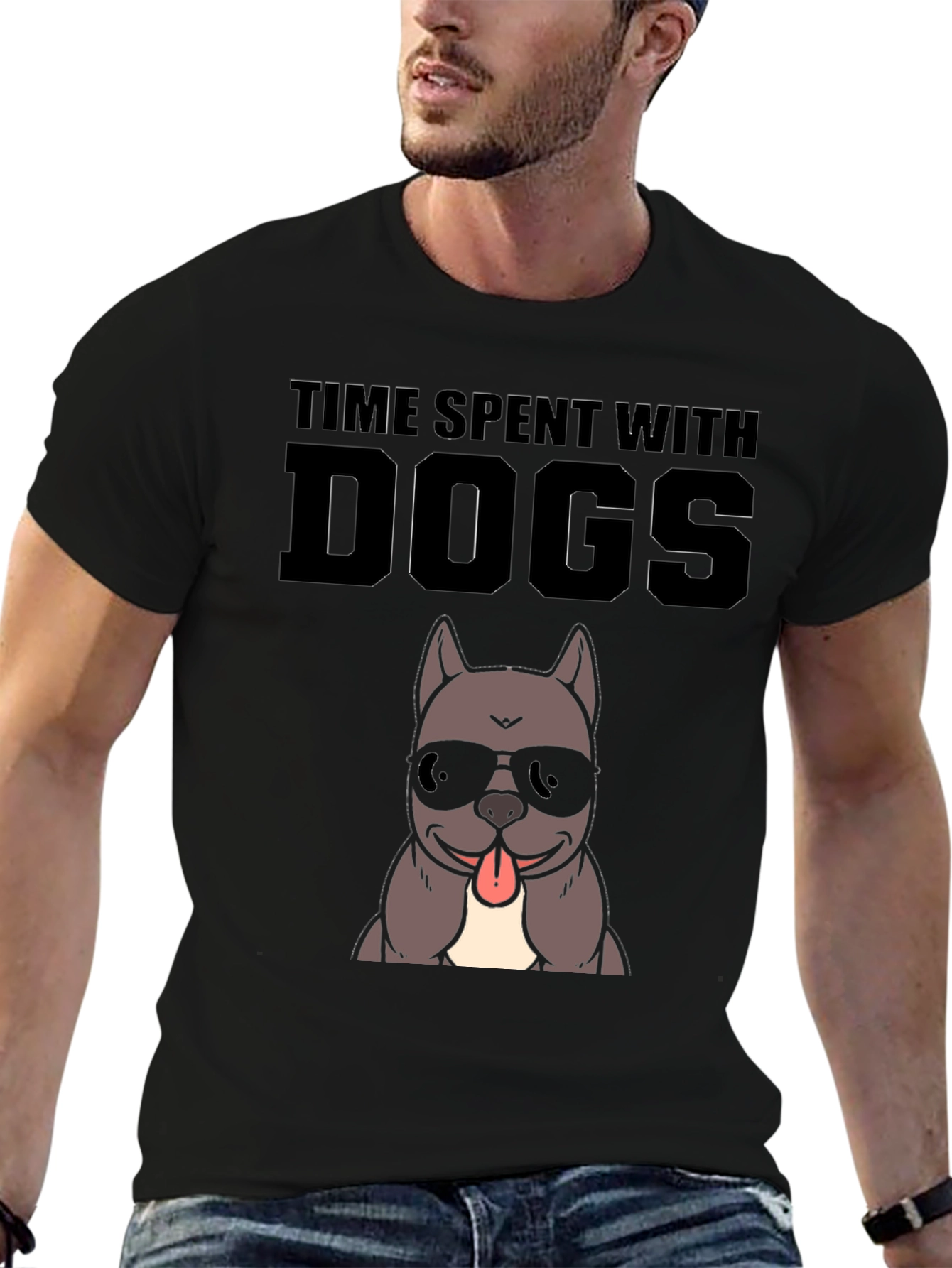 Time Spent With Dogs Black Graphic T-Shirt