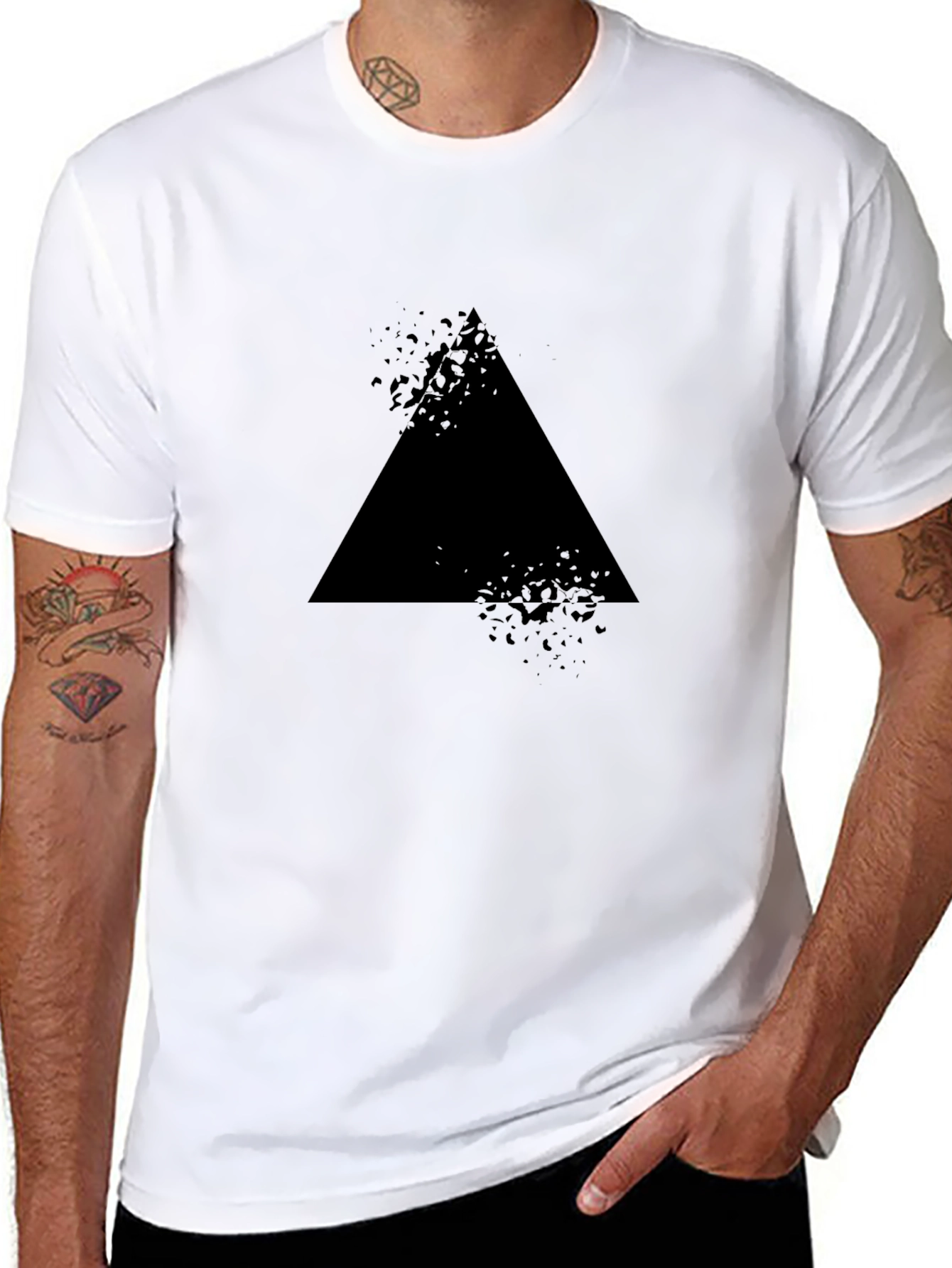 Mens Black T-Shirt with Abstract Triangle Design