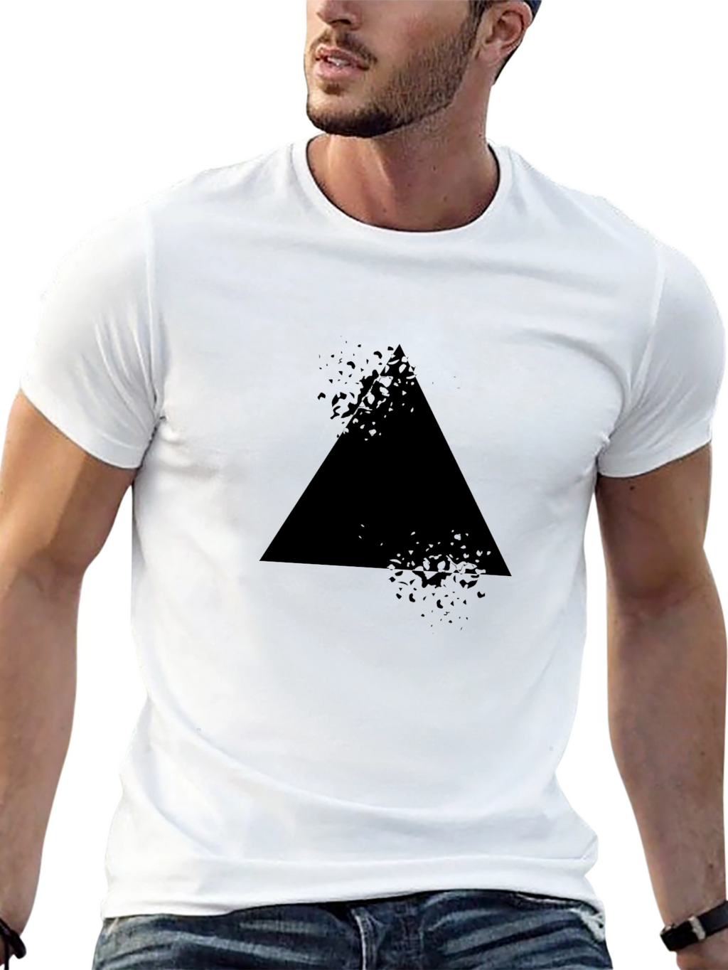 Mens Black T-Shirt with Abstract Triangle Design