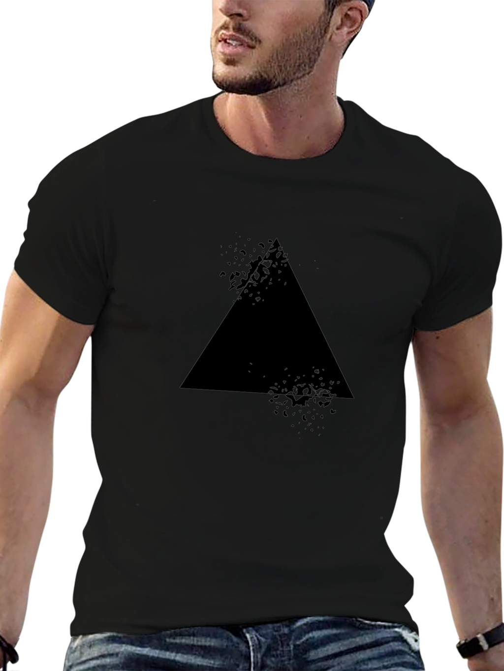 Mens Black T-Shirt with Abstract Triangle Design