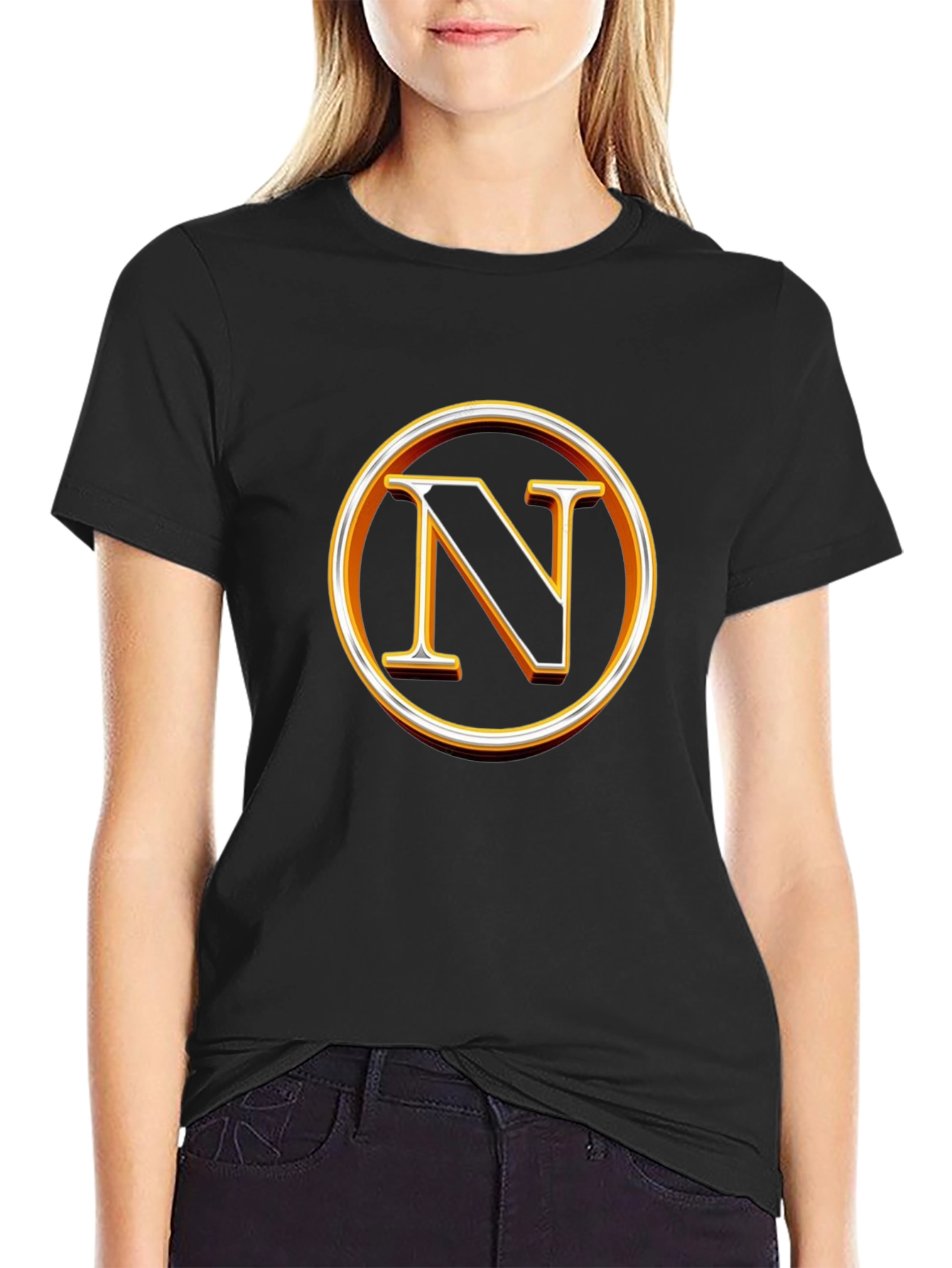 Letter N Graphic Tee - Black