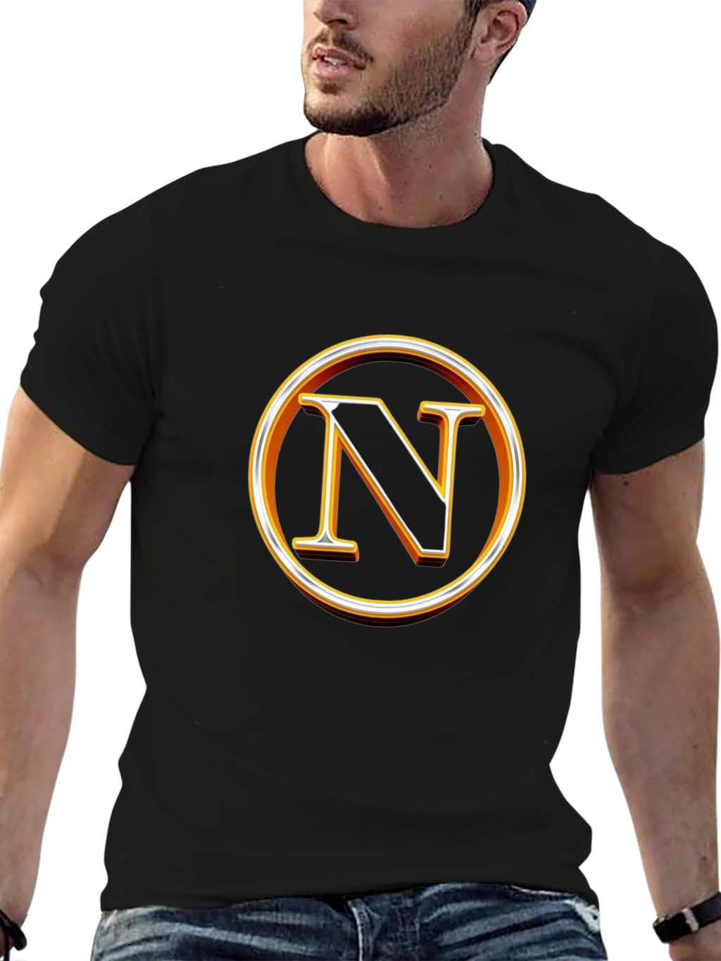Letter N Graphic Tee - Black