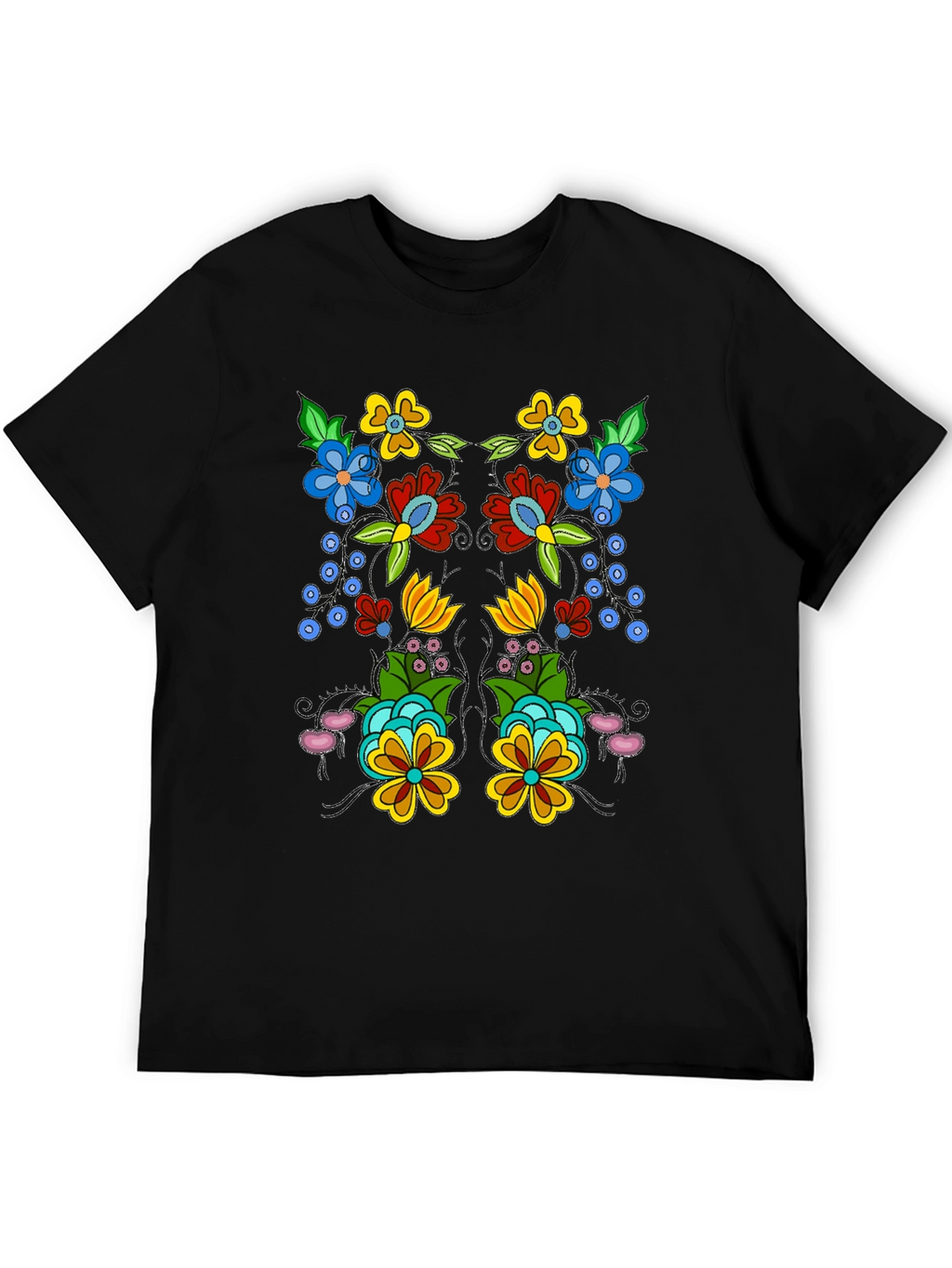 Floral Design Black T-Shirt