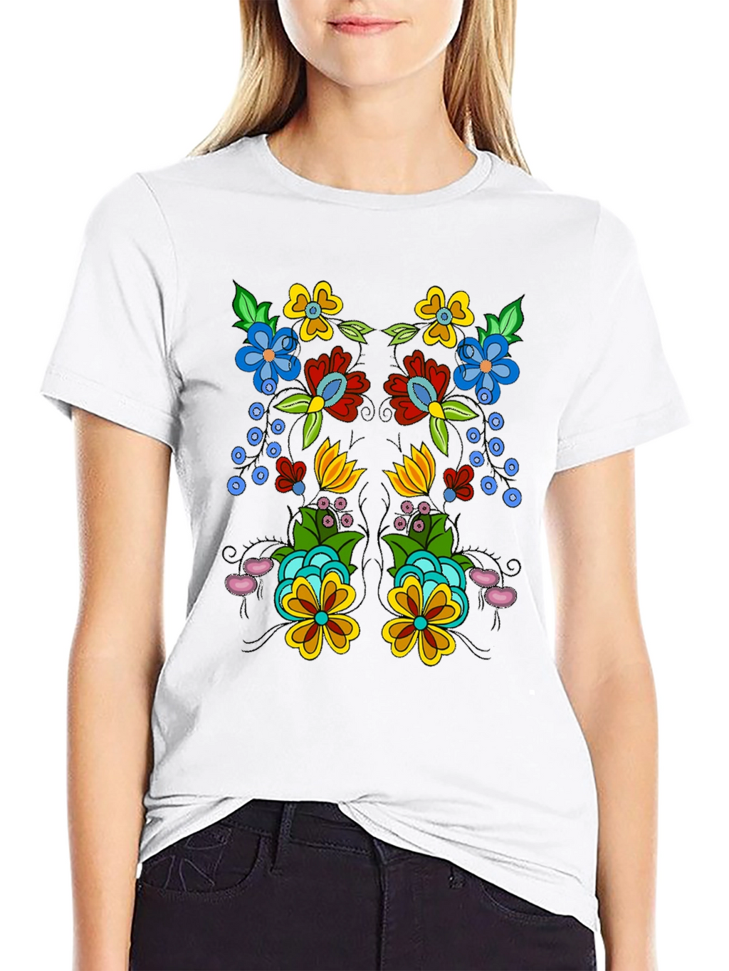 Floral Design Black T-Shirt