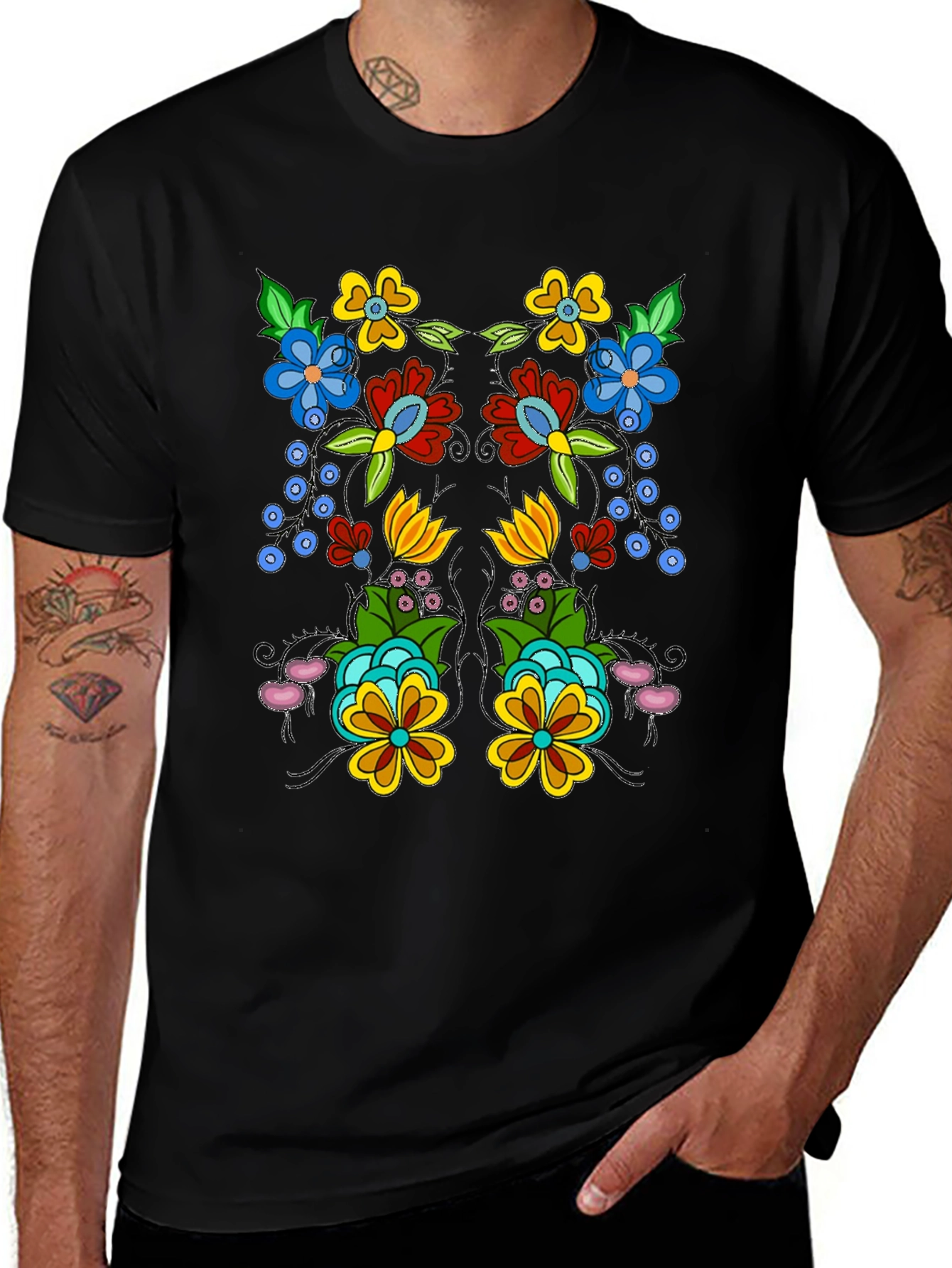 Floral Design Black T-Shirt