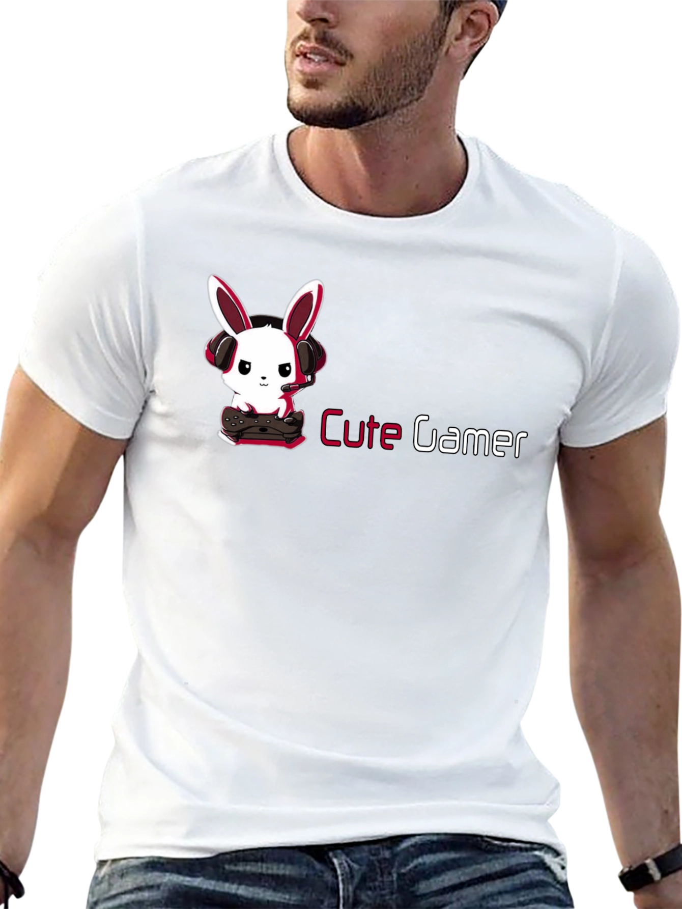 Cute Gamer Bunny T-Shirt - Black Cotton Tee