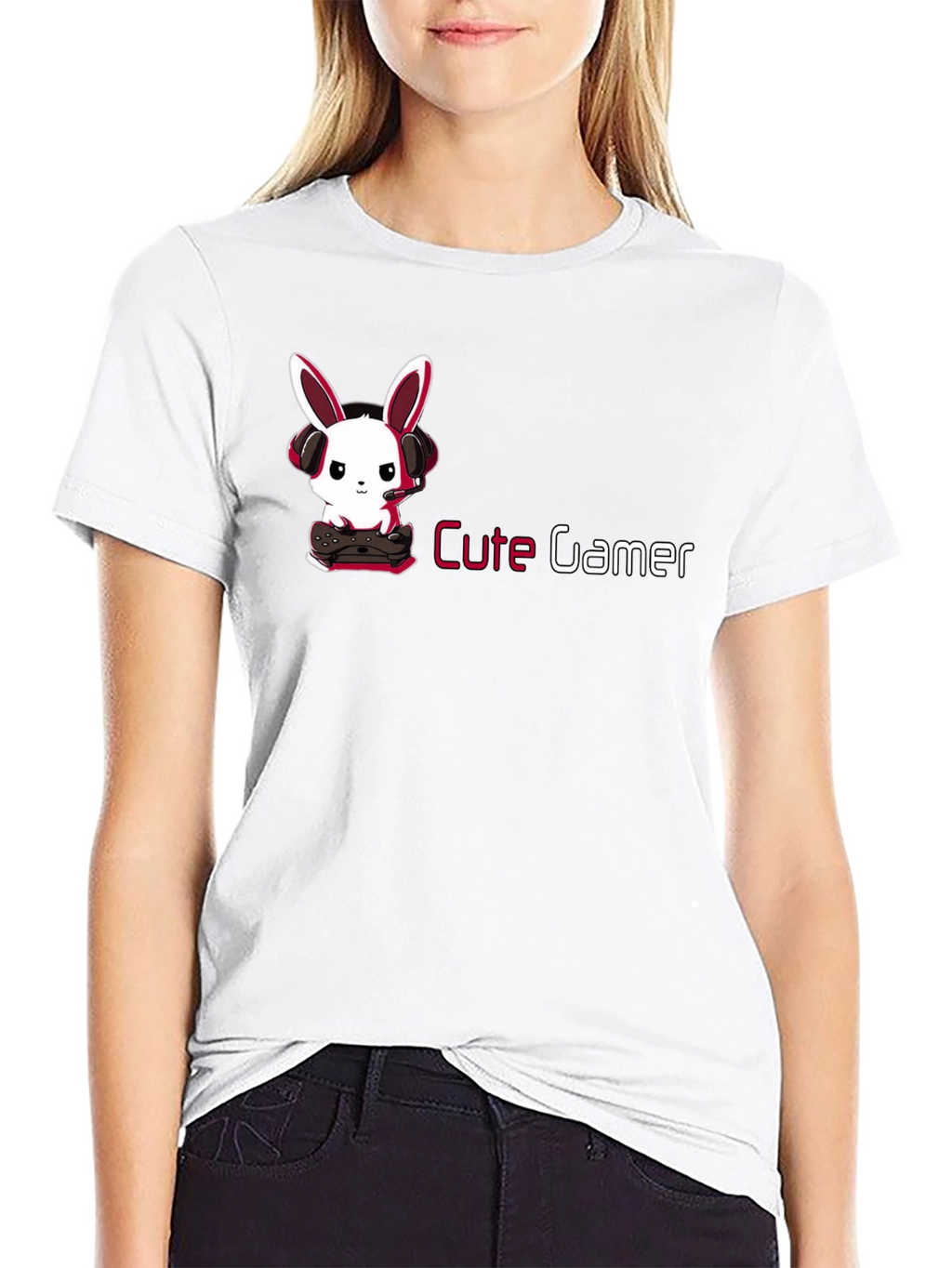 Cute Gamer Bunny T-Shirt - Black Cotton Tee