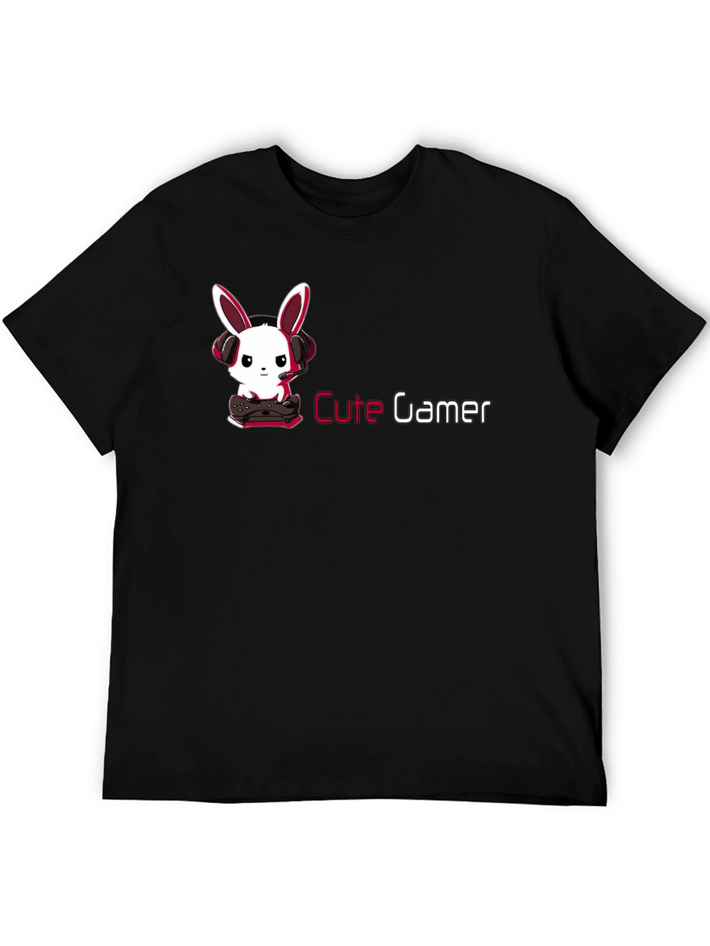 Cute Gamer Bunny T-Shirt - Black Cotton Tee