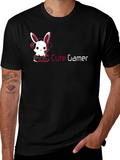 Cute Gamer Bunny T-Shirt - Black Cotton Tee