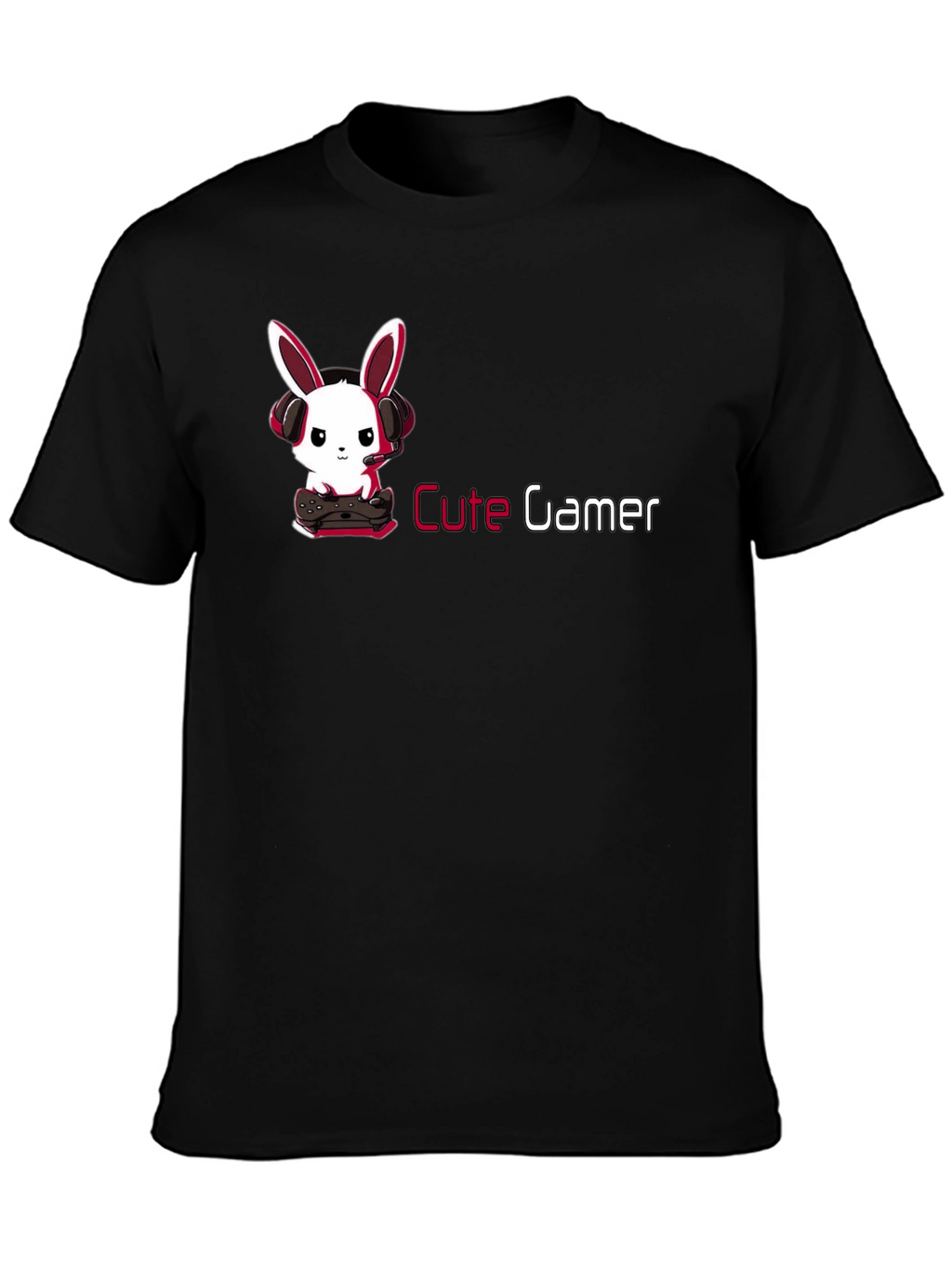 Cute Gamer Bunny T-Shirt - Black Cotton Tee