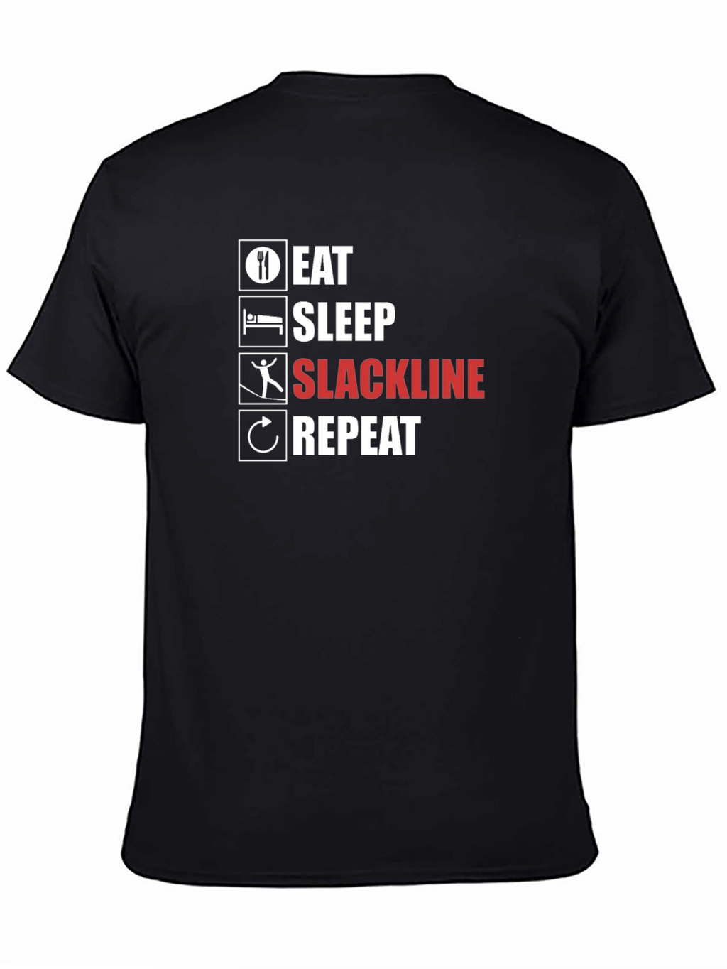 Eat Sleep Slackline Repeat Black T-Shirt
