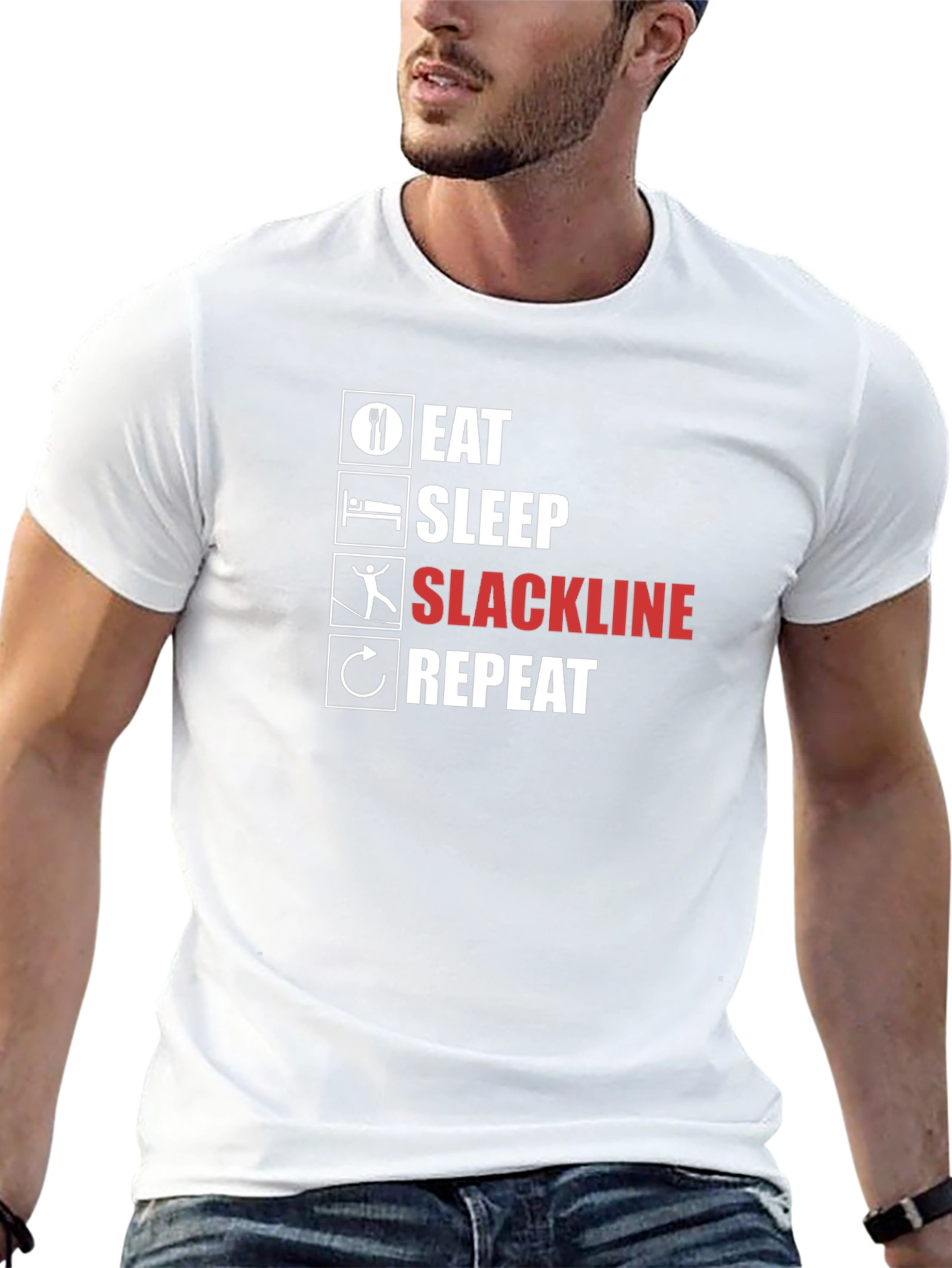Eat Sleep Slackline Repeat Black T-Shirt