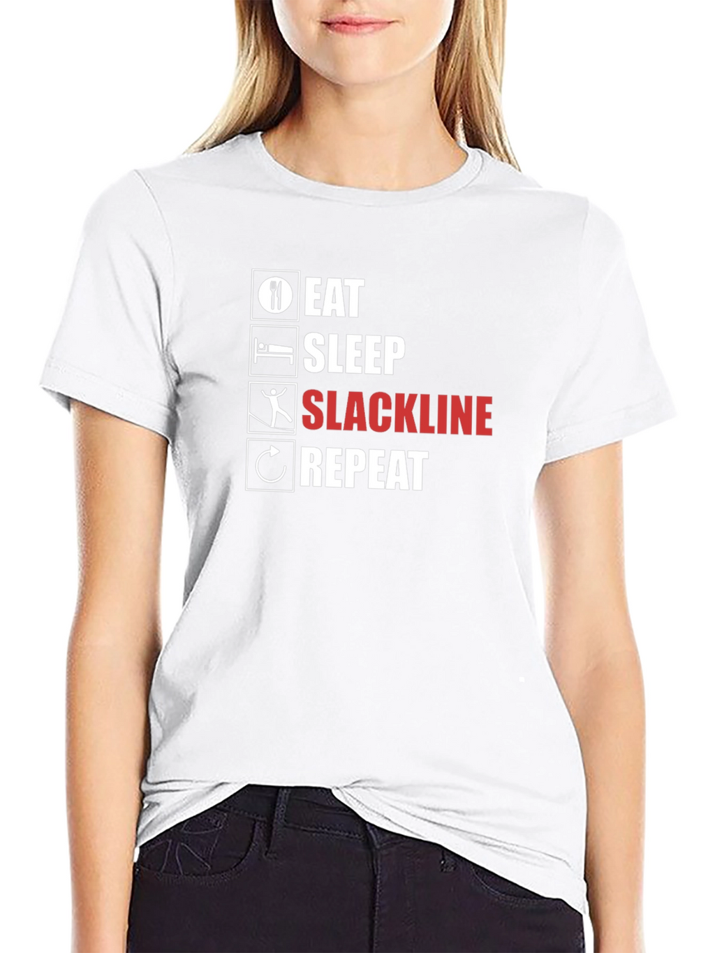 Eat Sleep Slackline Repeat Black T-Shirt
