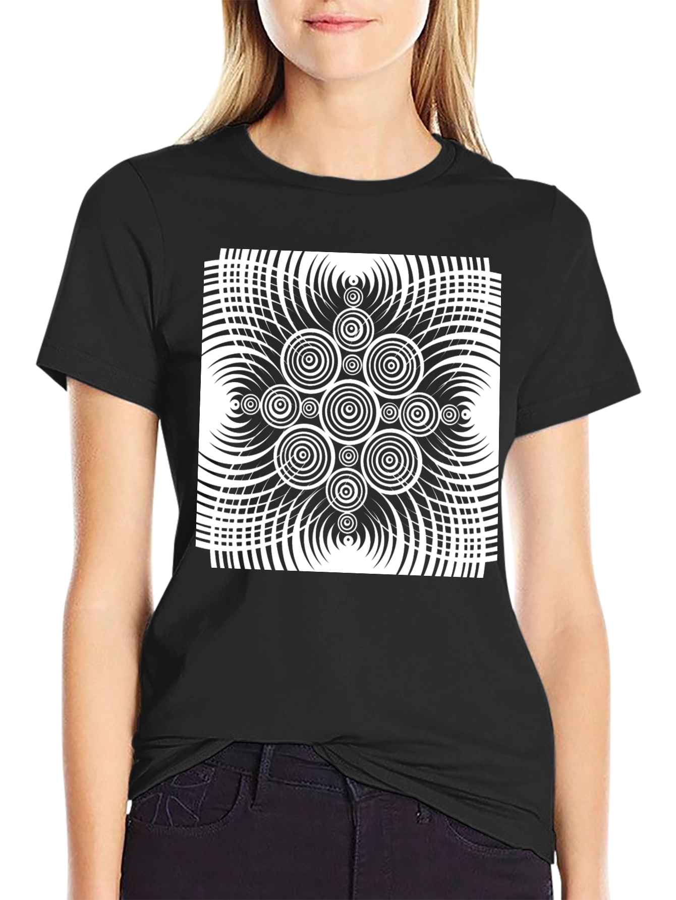 Optical Illusion Graphic Print Black T-Shirt