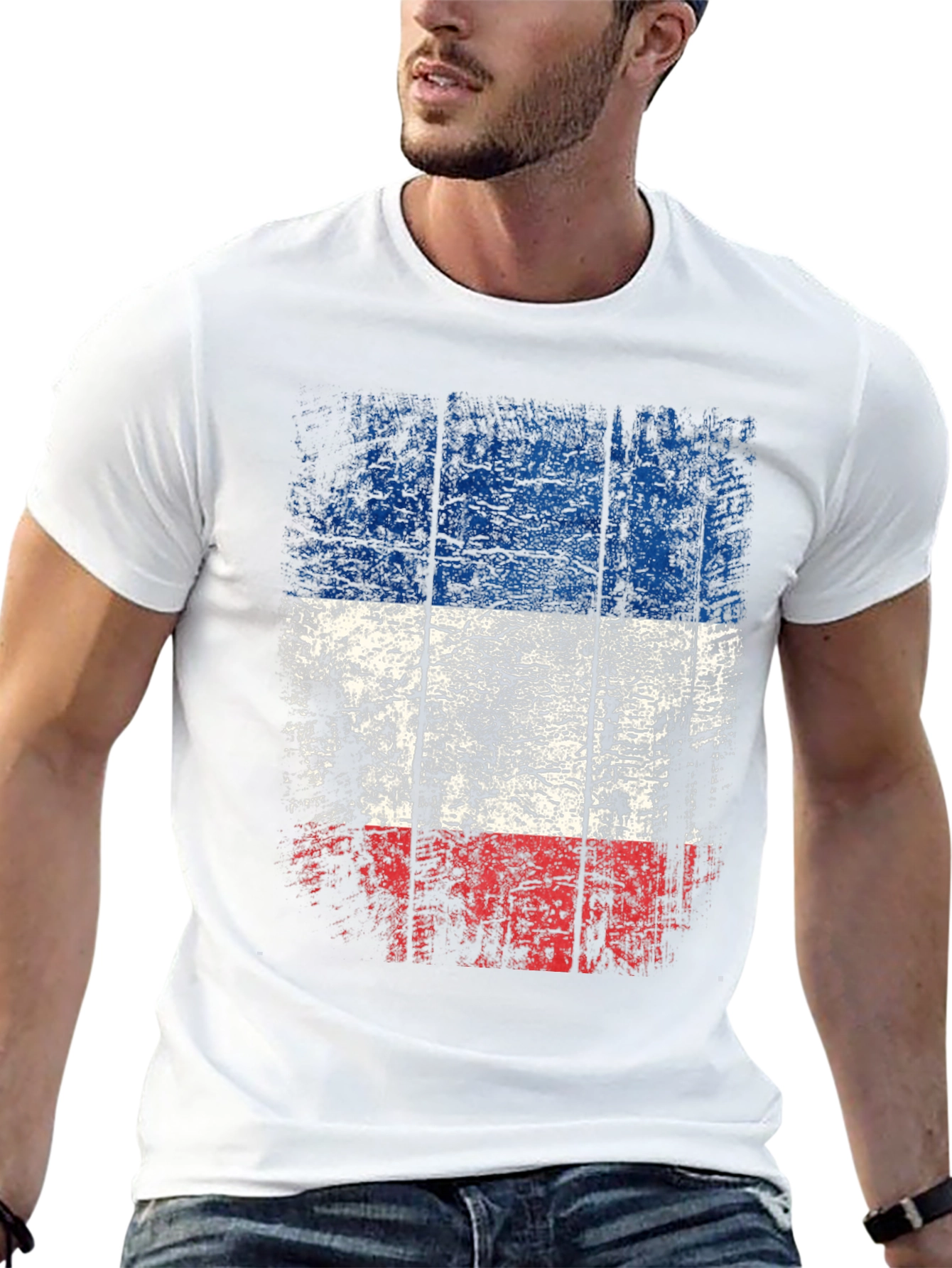 Distressed Flag Graphic Tee - Mens Casual Black T-Shirt