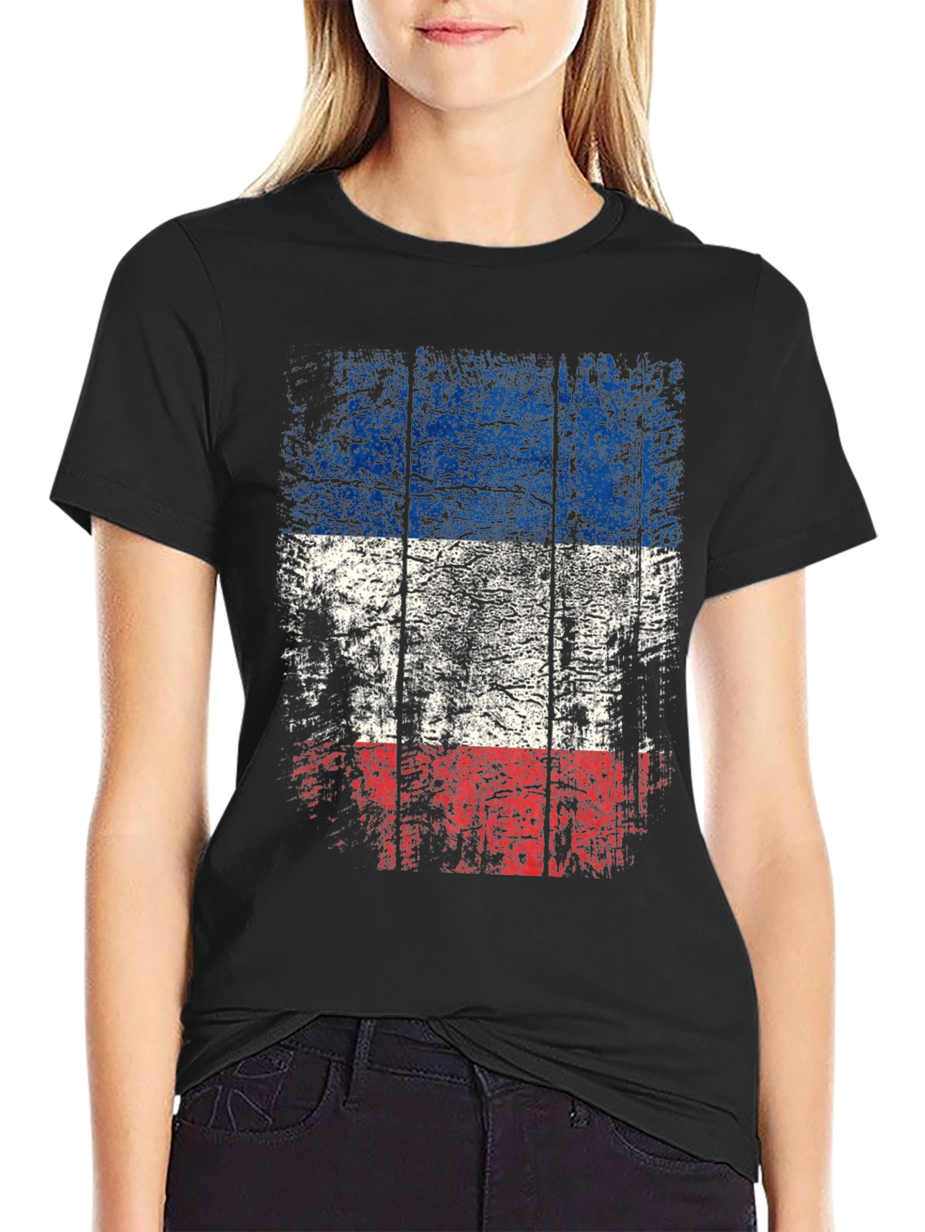 Distressed Flag Graphic Tee - Mens Casual Black T-Shirt