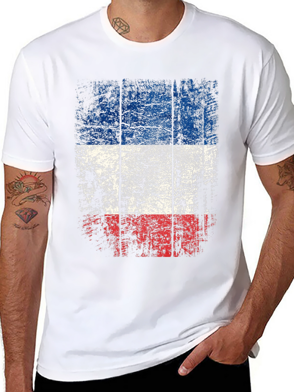 Distressed Flag Graphic Tee - Mens Casual Black T-Shirt