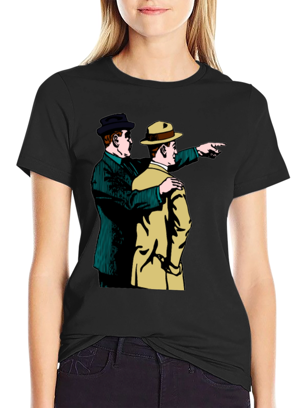 Retro Detective Graphic Tee - Pointing Duo