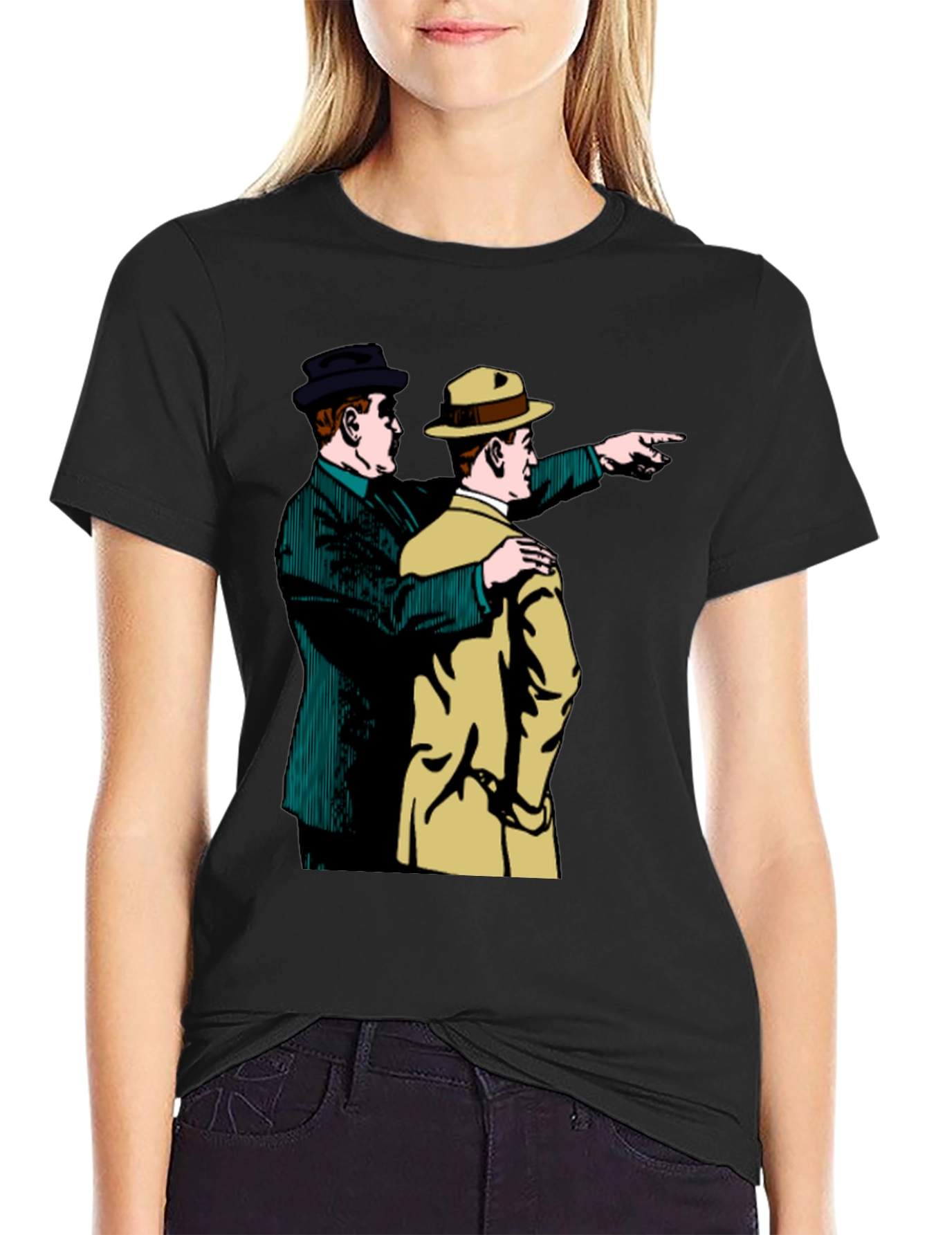 Retro Detective Graphic Tee - Pointing Duo