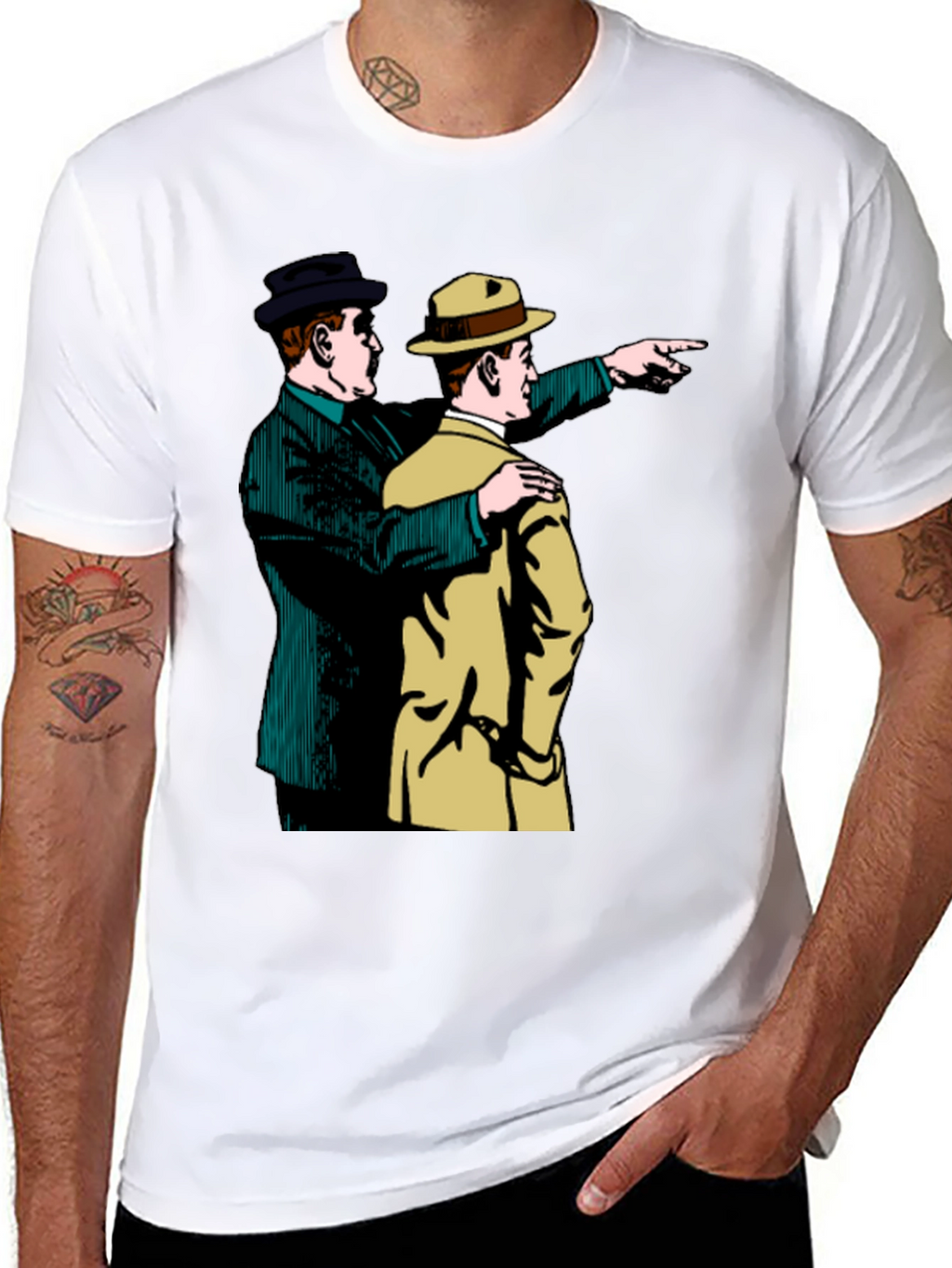Retro Detective Graphic Tee - Pointing Duo