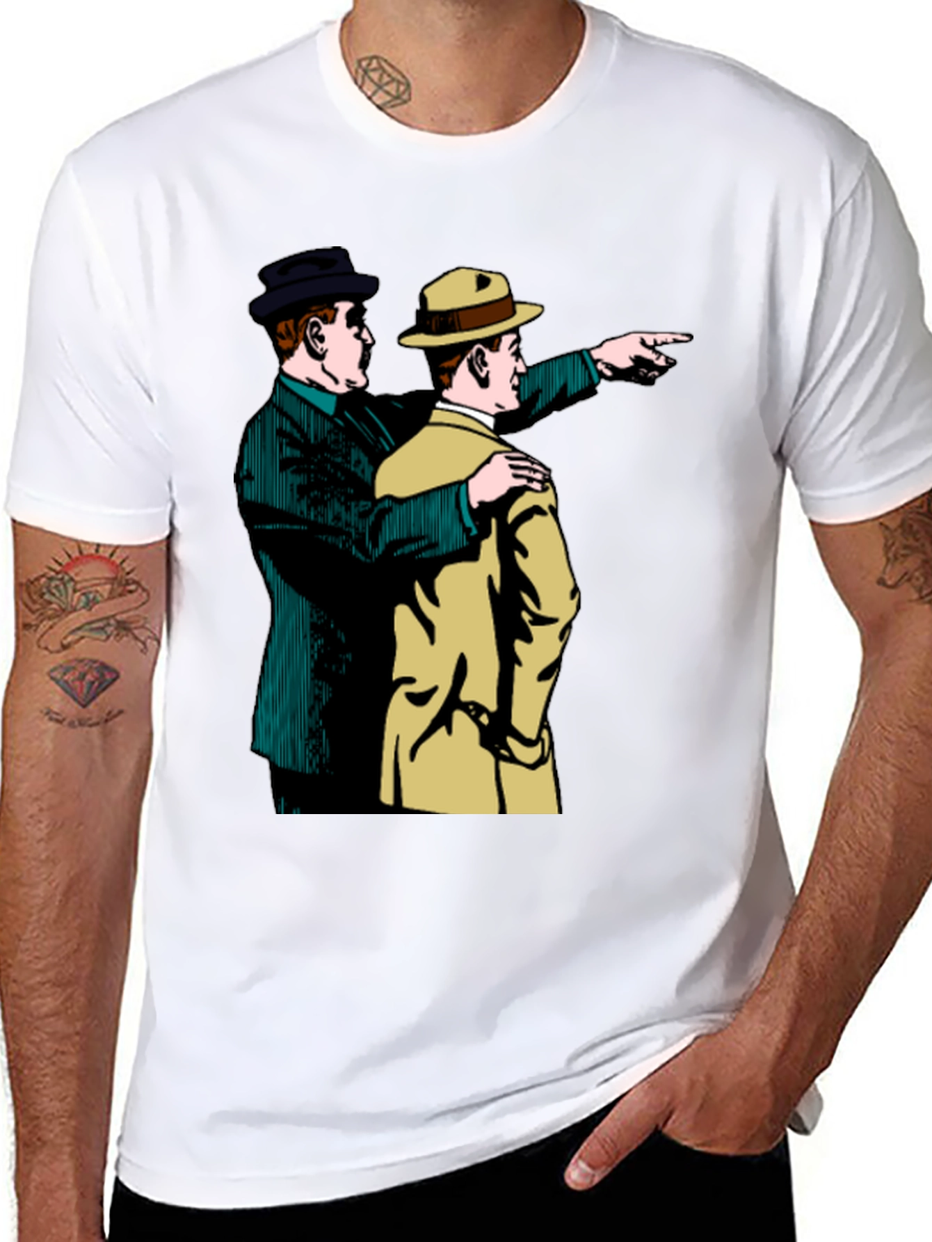 Retro Detective Graphic Tee - Pointing Duo