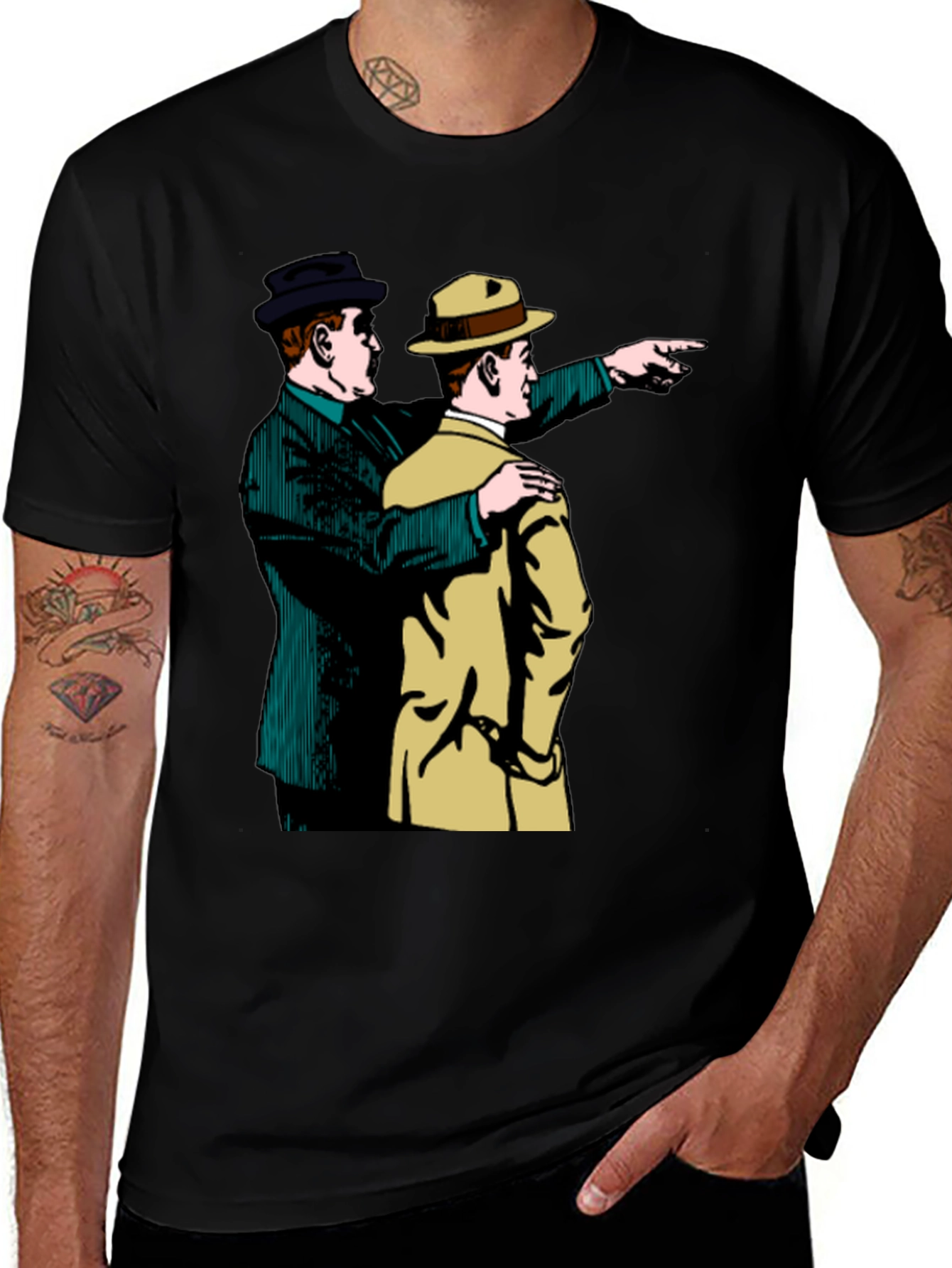 Retro Detective Graphic Tee - Pointing Duo