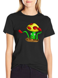 Funky Mushroom Graphic Tee - Black Cotton T-Shirt