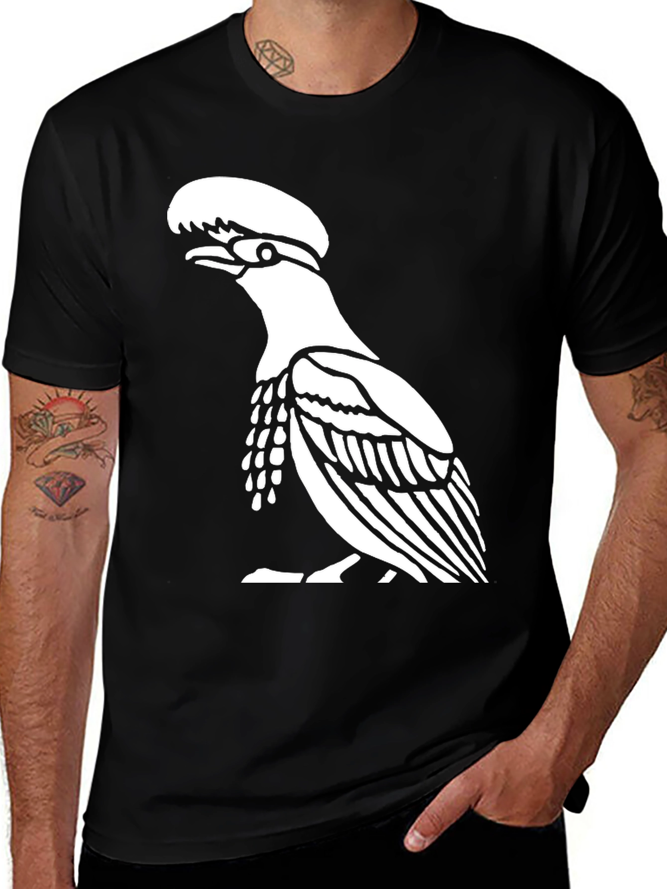 Black T-Shirt with Bird Design