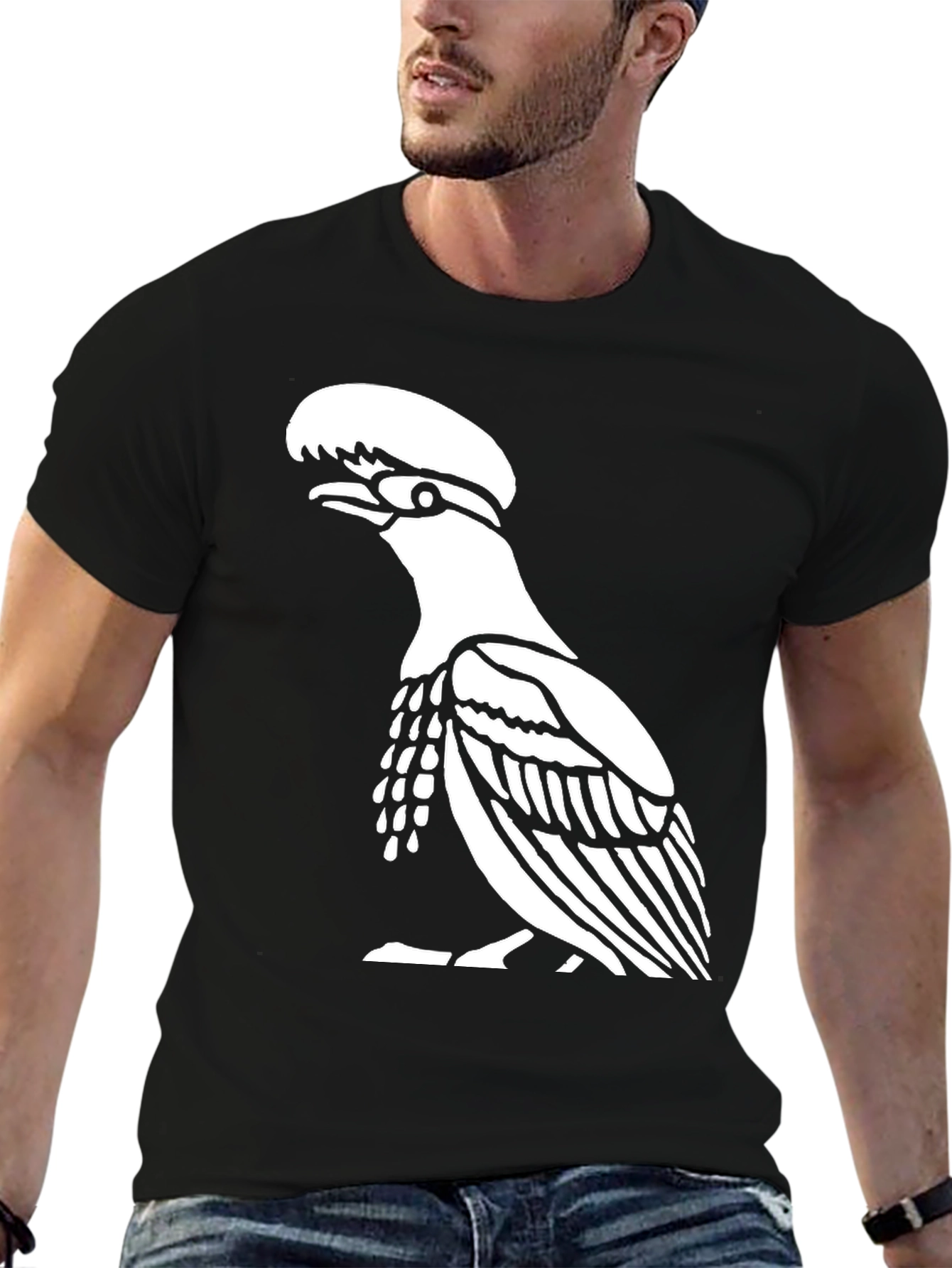 Black T-Shirt with Bird Design