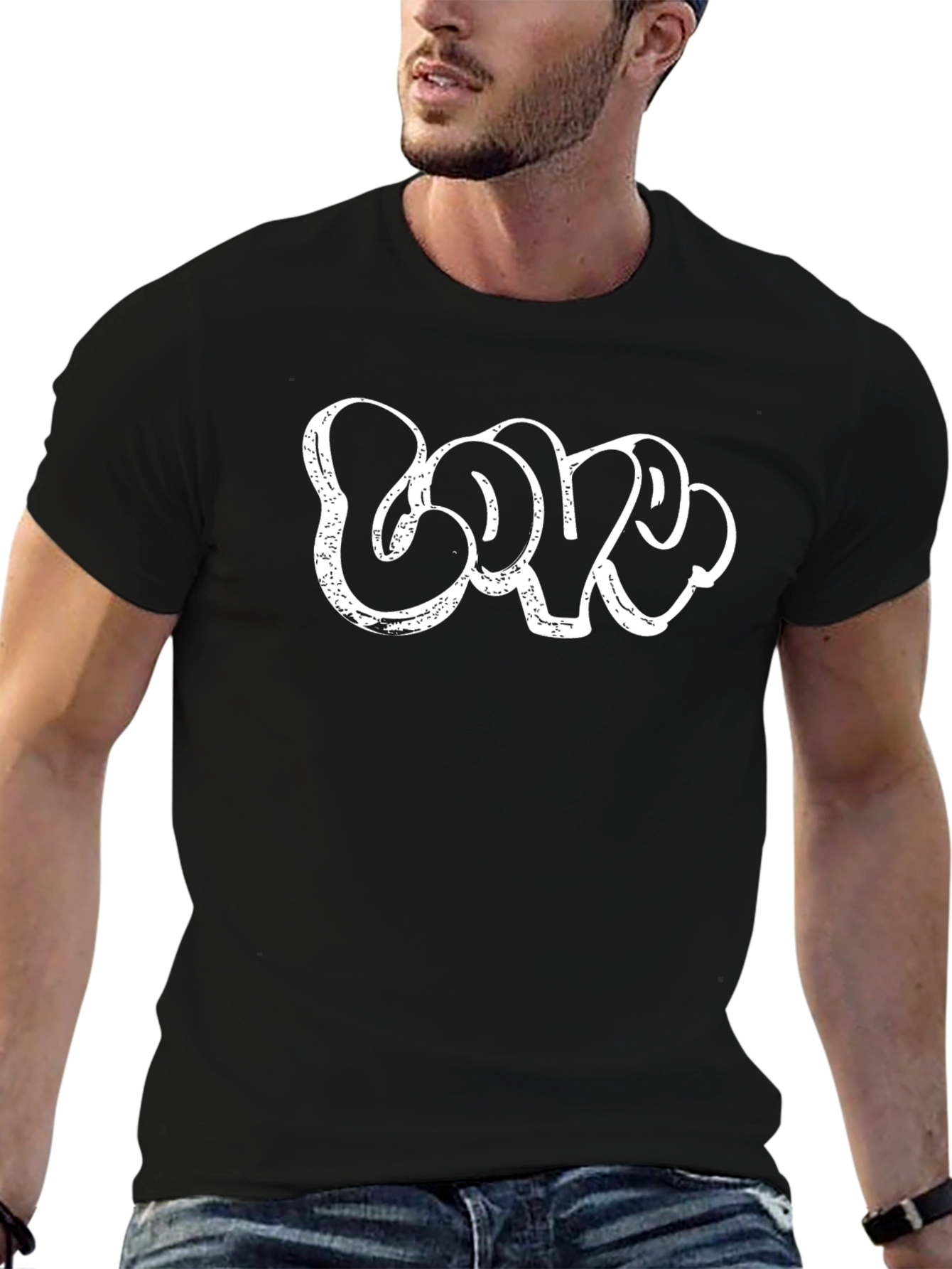 Graffiti Style LOVE T-Shirt - Casual Black Tee