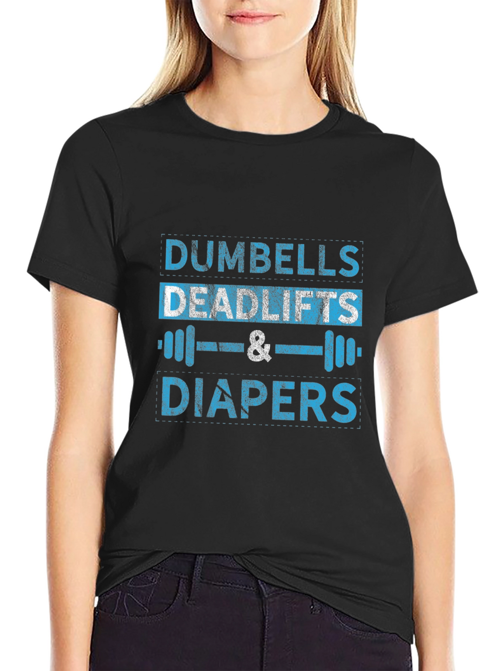 Dumbells Deadlifts and Diapers Graphic Tee
