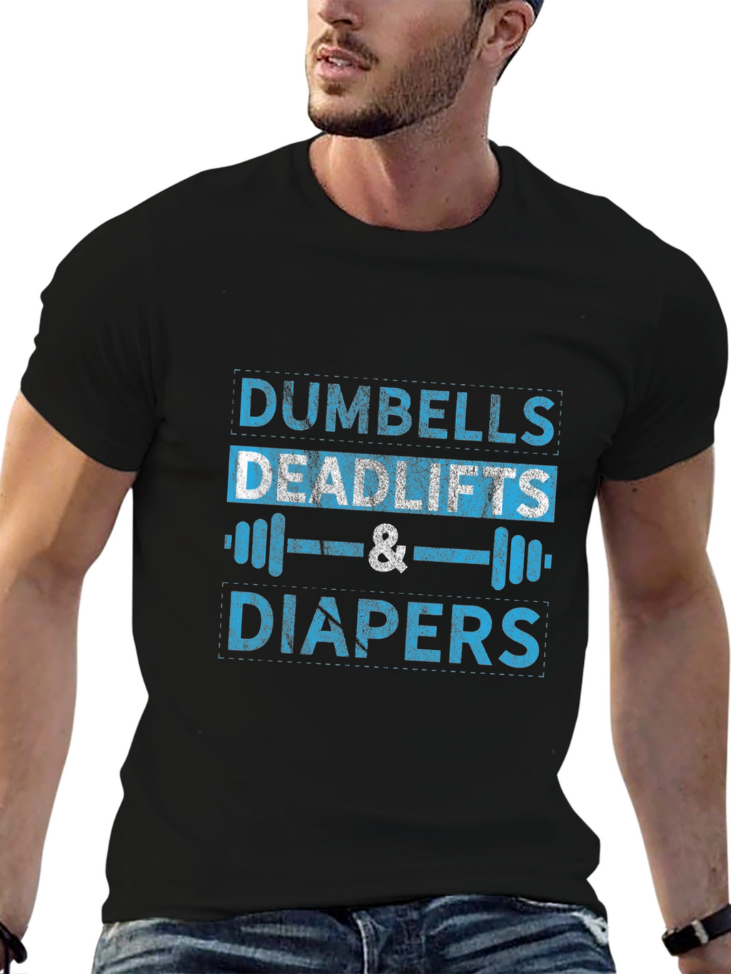 Dumbells Deadlifts and Diapers Graphic Tee
