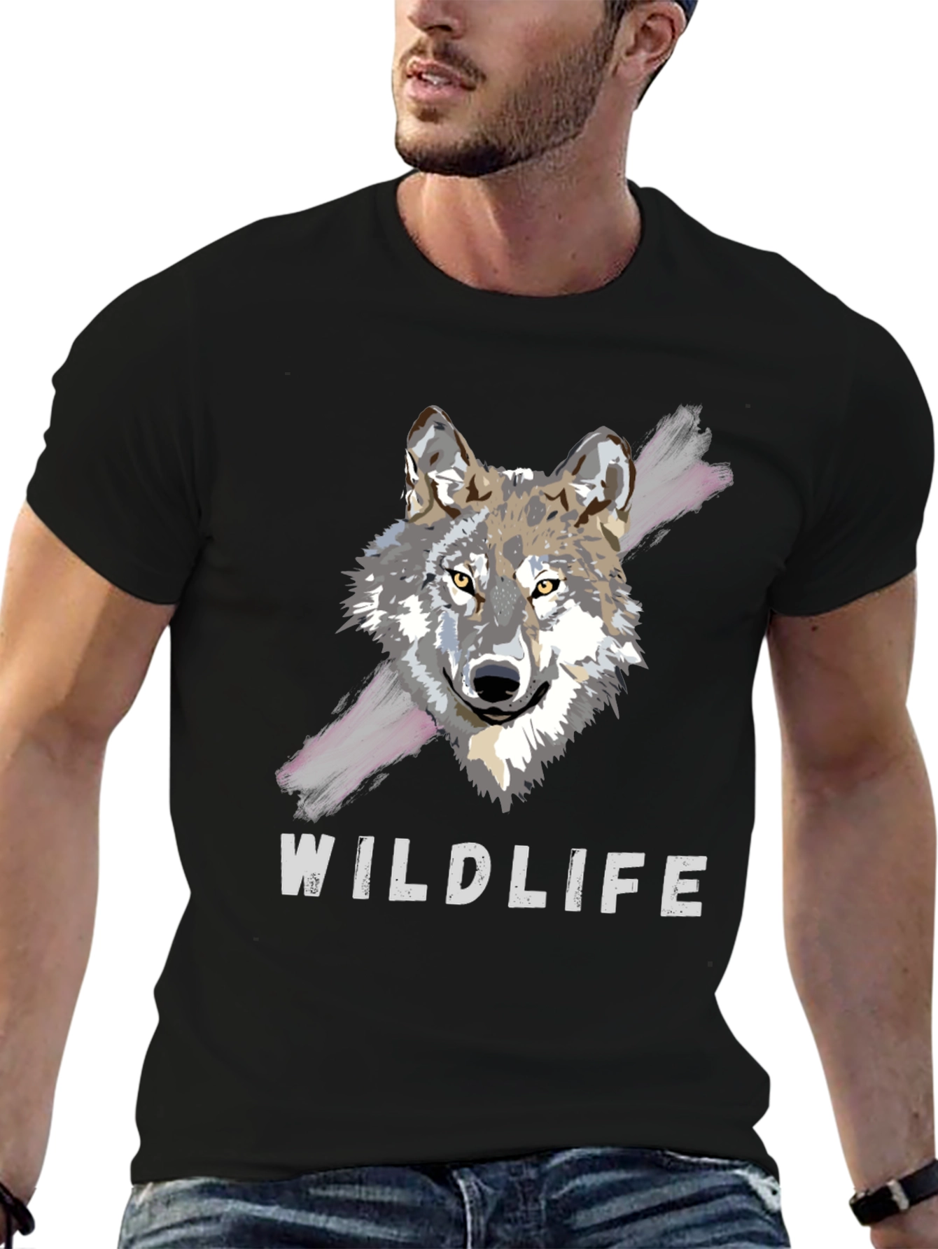 Wildlife Wolf Graphic Tee - Mens Black T-Shirt
